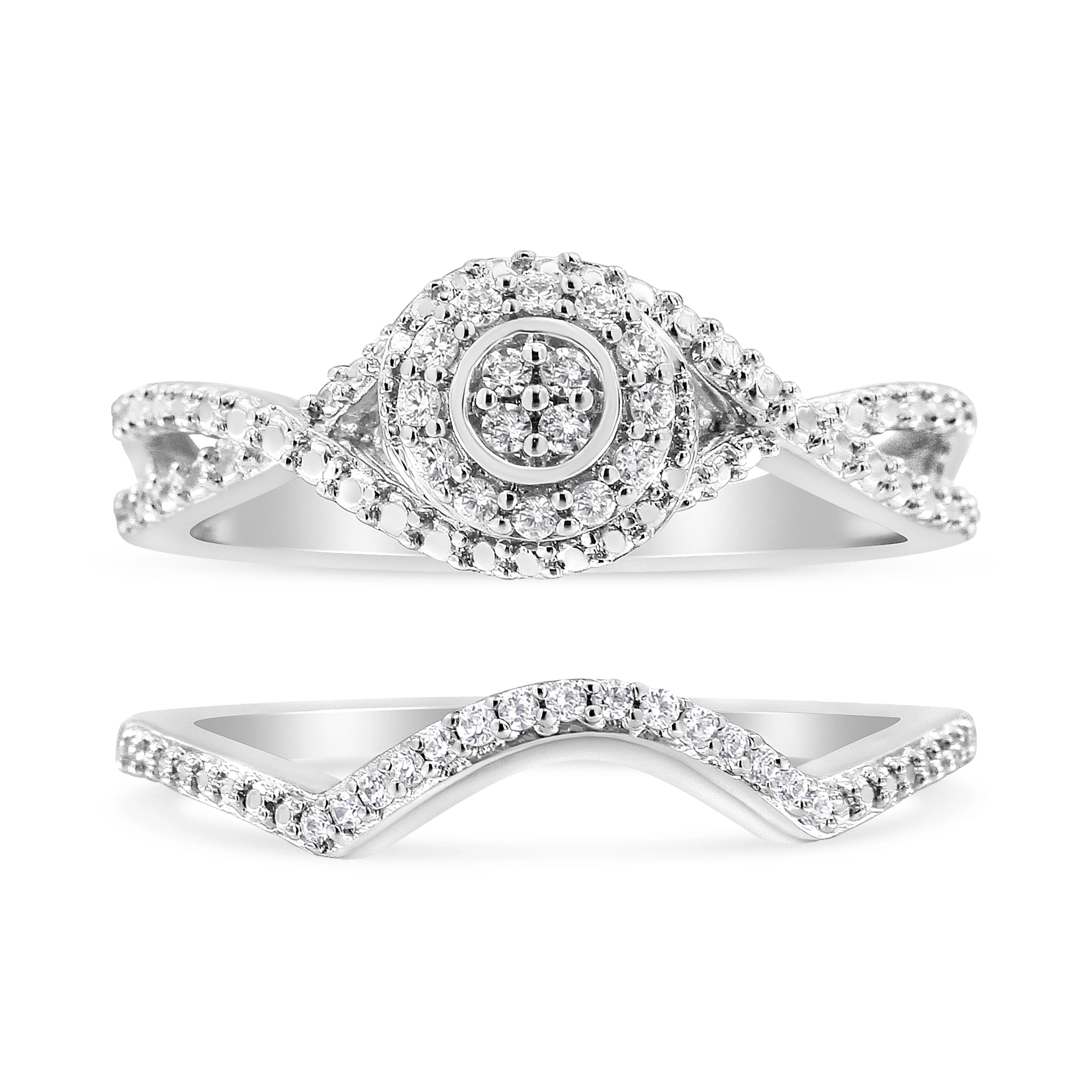 .925 Sterling Silver 1/6 Cttw Diamond Composite Halo and Split Shank Bridal Set Ring and Band  (I-J Color, I3 Clarity) - Size 7 - Image 6