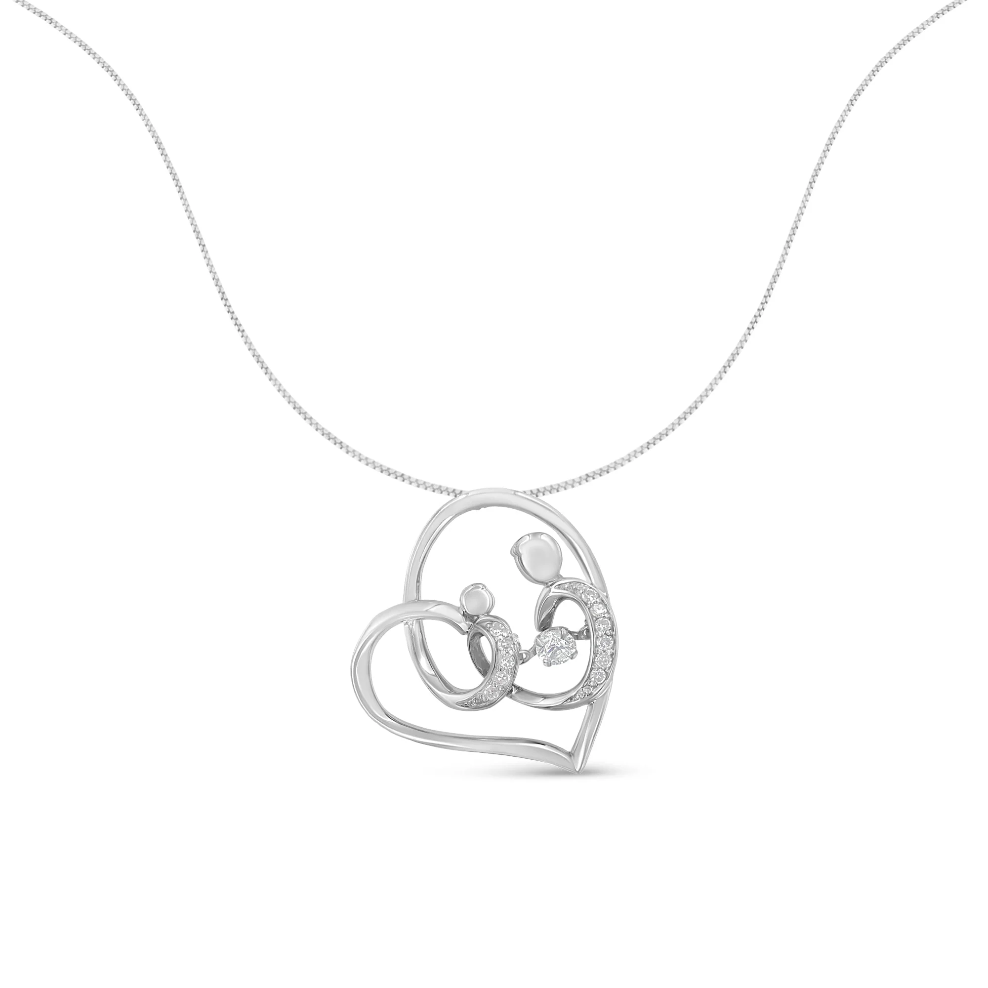 .925 Sterling Silver 1/6 cttw Diamond Heart Pendant Necklace (H-I, I1-I2) - Image 2