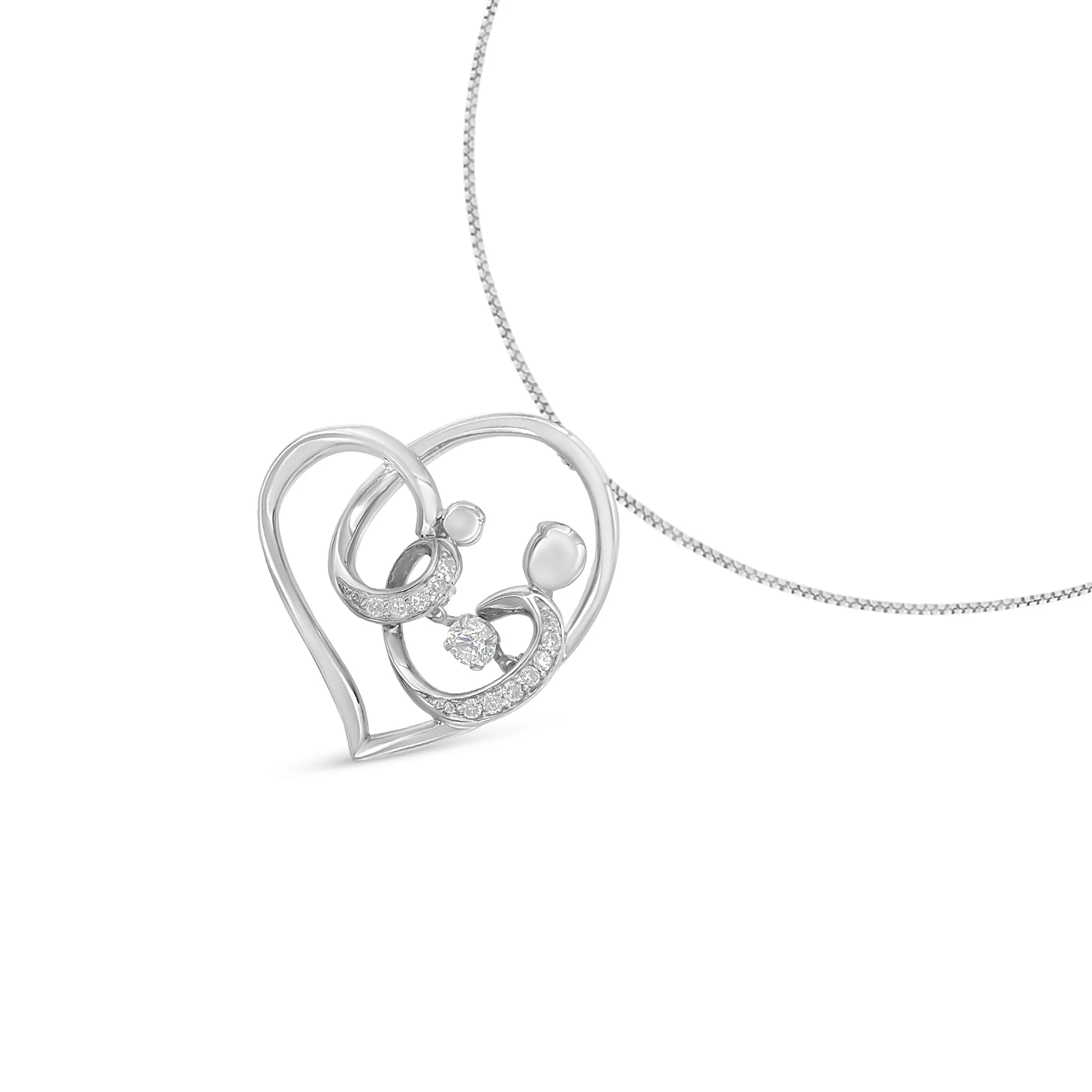 .925 Sterling Silver 1/6 cttw Diamond Heart Pendant Necklace (H-I, I1-I2) - Image 6