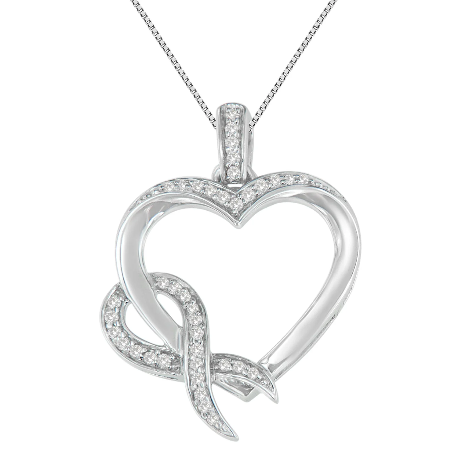 .925 Sterling Silver 1/6 cttw Diamond Heart Pendant Necklace (H-I, I1-I2) - Image 2