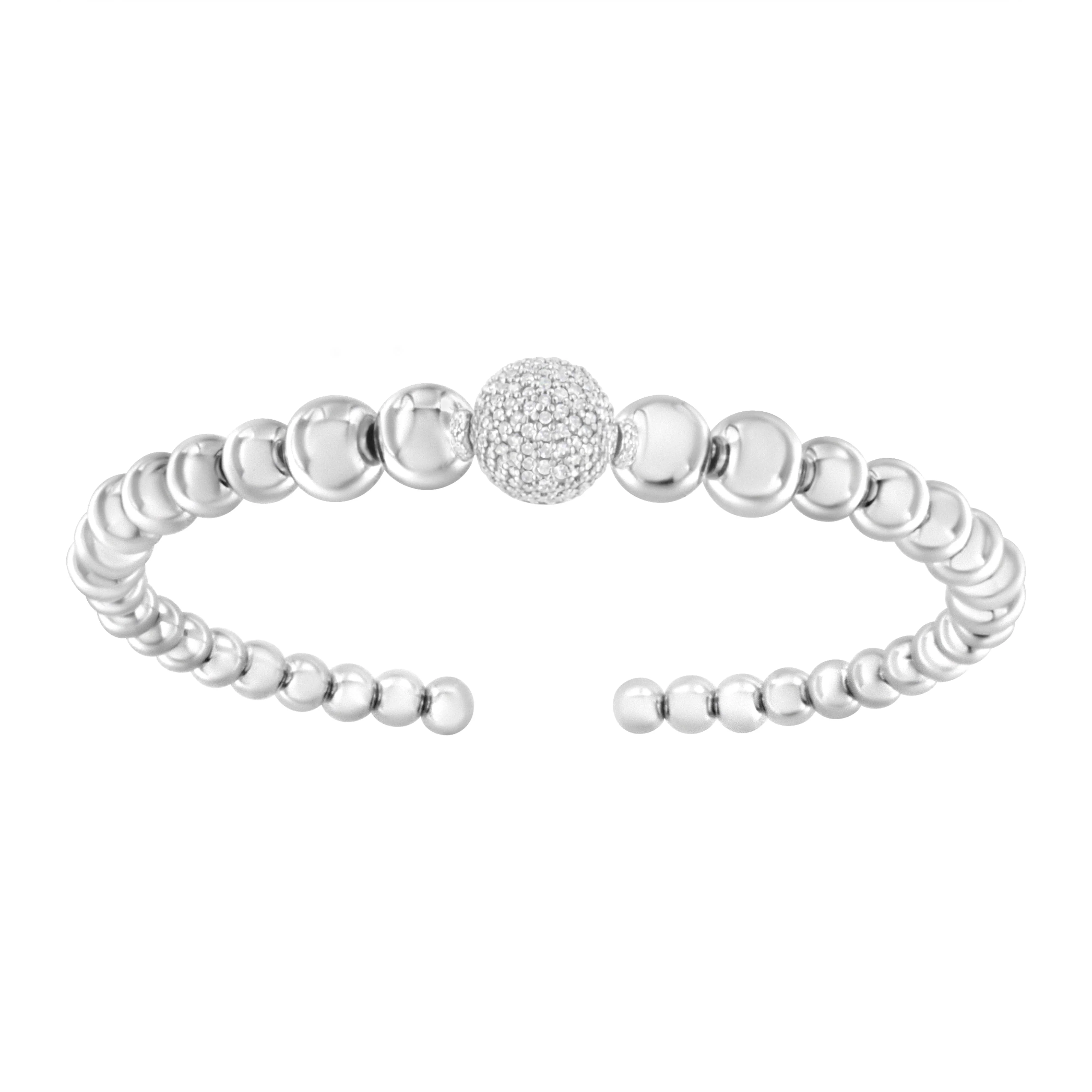 .925 Sterling Silver 1/6 Cttw Diamond Rondelle Graduated Ball Bead Cuff Bangle Bracelet (I-J color, I2-I3 clarity) - Fits wrists up to 7 1/2 inches - Image 2