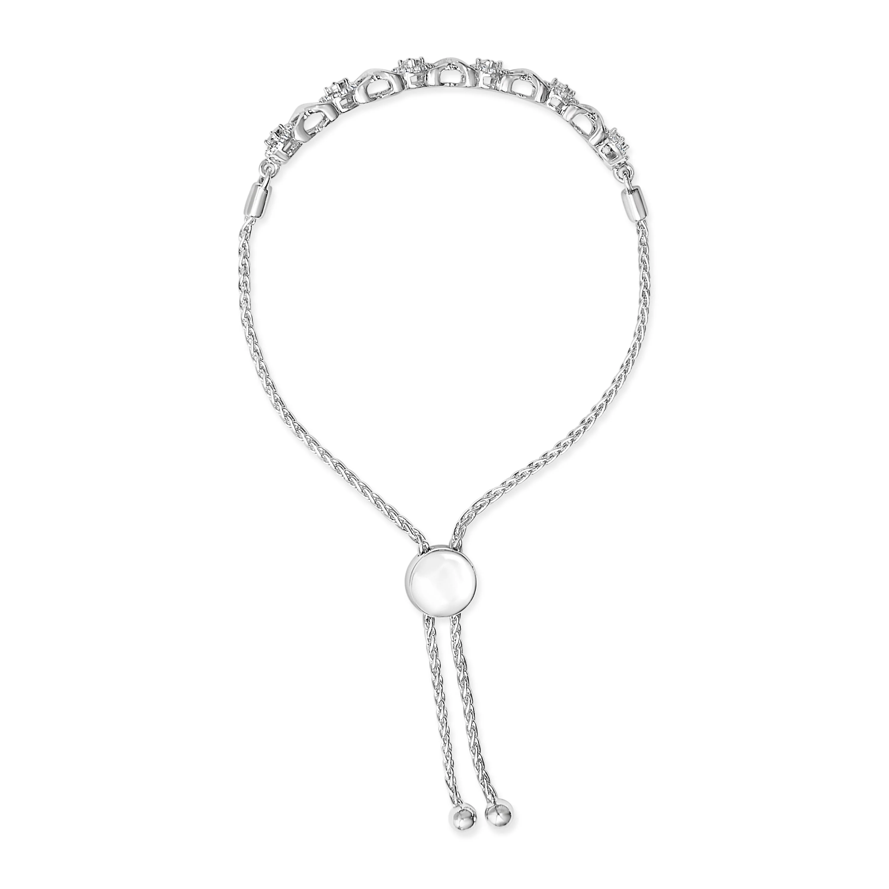 .925 Sterling Silver 1/6 Cttw Diamond X and O Bolo Bracelet - Image 3