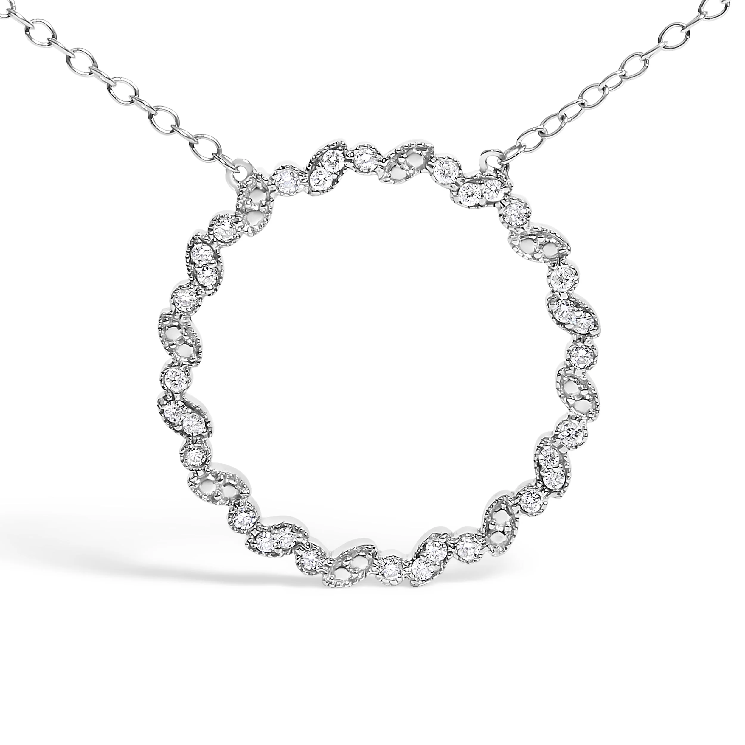 .925 Sterling Silver 1/7 Cttw Lab Grown Diamond Beaded Love Circle Pendant Necklace - Size 18 Inches - Image 2