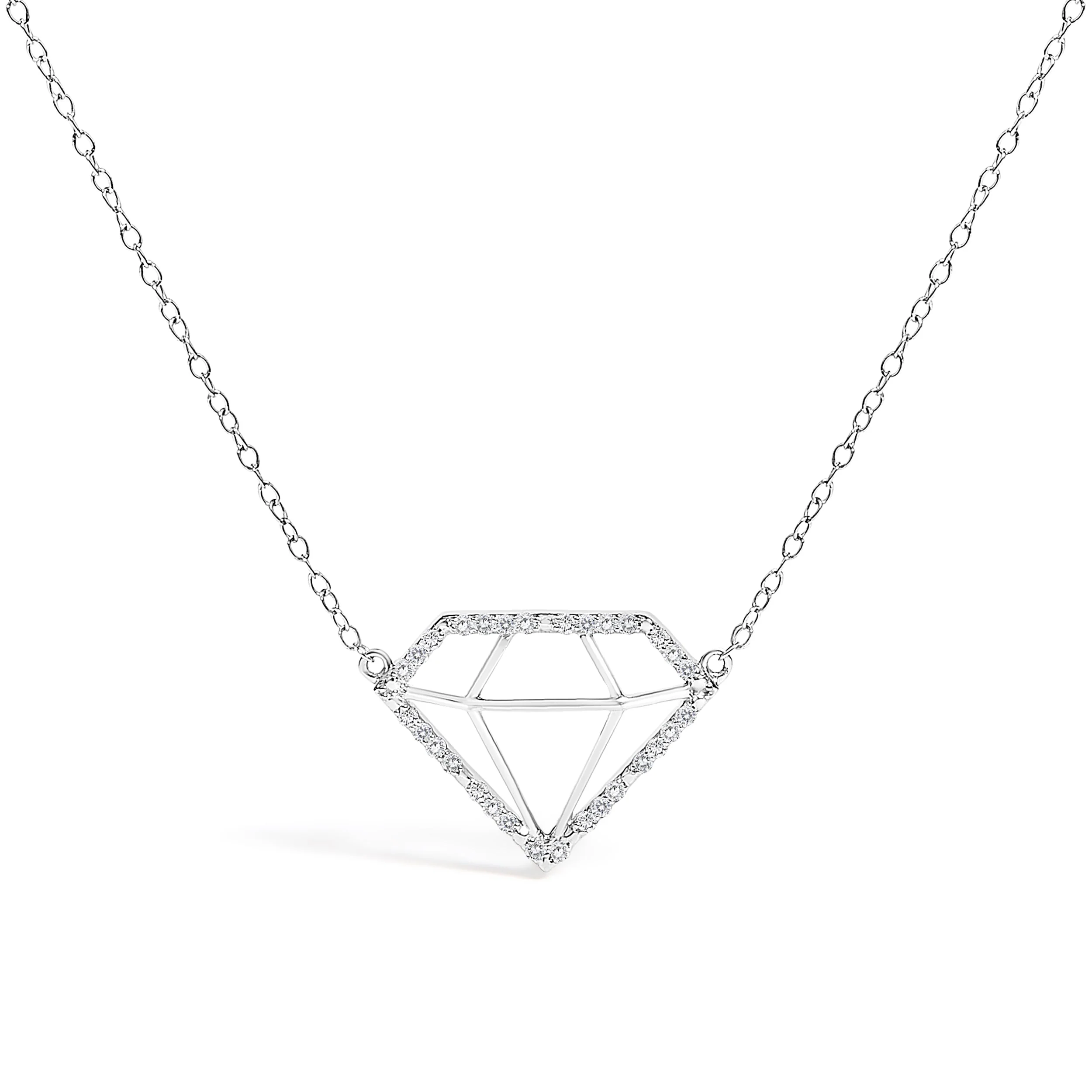 .925 Sterling Silver 1/7 Cttw Lab Grown Diamond Diamond Shaped Pendant Necklace - Size 18 Inches