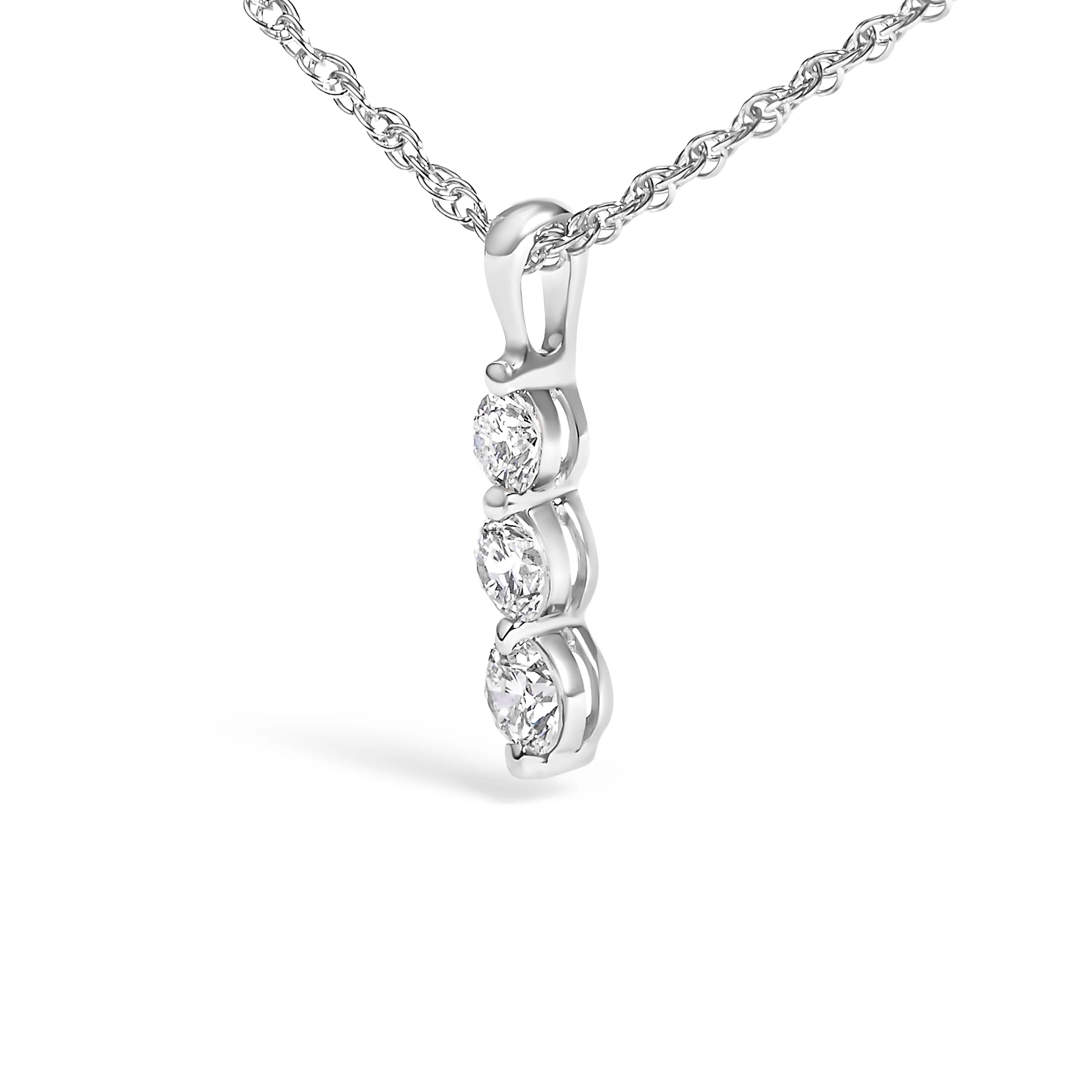 .925 Sterling Silver 1/7 Cttw Lab Grown Diamond Three Stone Diamond Pendant Necklace - 18" Inches - Image 3