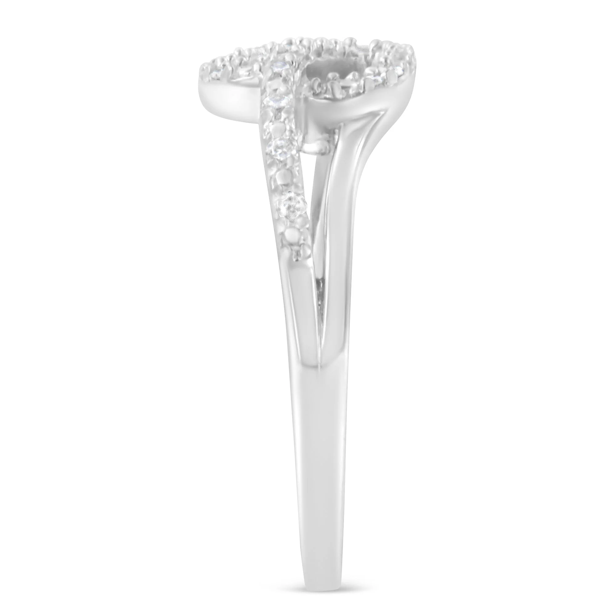 .925 Sterling Silver 1/8 Cttw Diamond Open Heart Leaf Curvy Bypass Accent Fashion or Promise Ring (I-J Color, I2-I3 Clarity) - Size 6 - Image 10