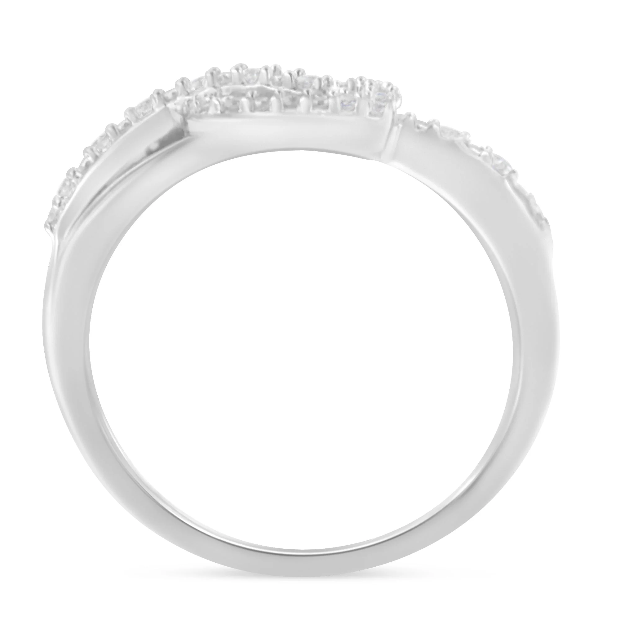 .925 Sterling Silver 1/8 Cttw Diamond Open Heart Leaf Curvy Bypass Accent Fashion or Promise Ring (I-J Color, I2-I3 Clarity) - Size 6 - Image 3