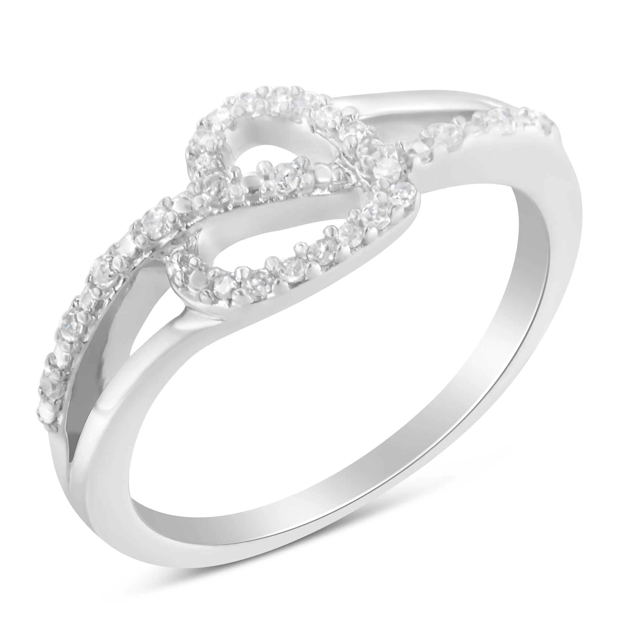 .925 Sterling Silver 1/8 Cttw Diamond Open Heart Leaf Curvy Bypass Accent Fashion or Promise Ring (I-J Color, I2-I3 Clarity) - Size 6 - Image 4