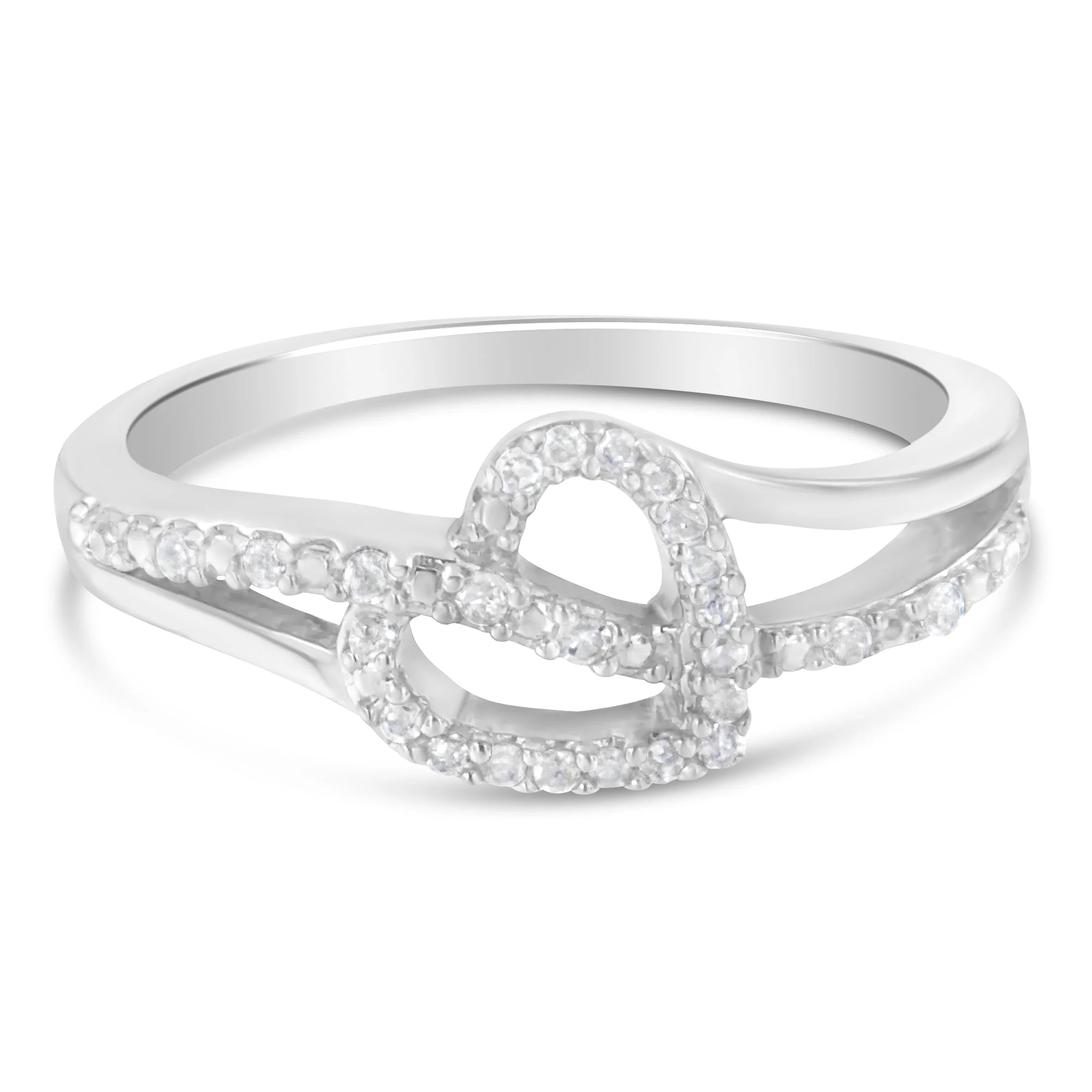 .925 Sterling Silver 1/8 Cttw Diamond Open Heart Leaf Curvy Bypass Accent Fashion or Promise Ring (I-J Color, I2-I3 Clarity) - Size 6 - Image 6