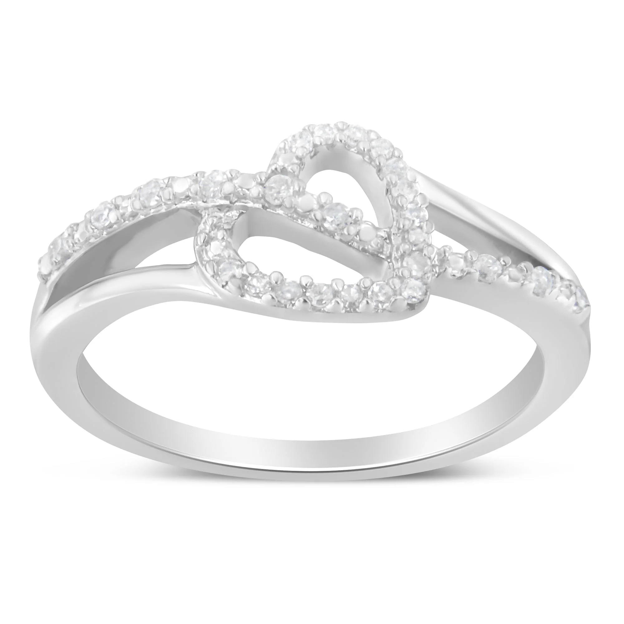 .925 Sterling Silver 1/8 Cttw Diamond Open Heart Leaf Curvy Bypass Accent Fashion or Promise Ring (I-J Color, I2-I3 Clarity) - Size 6 - Image 7
