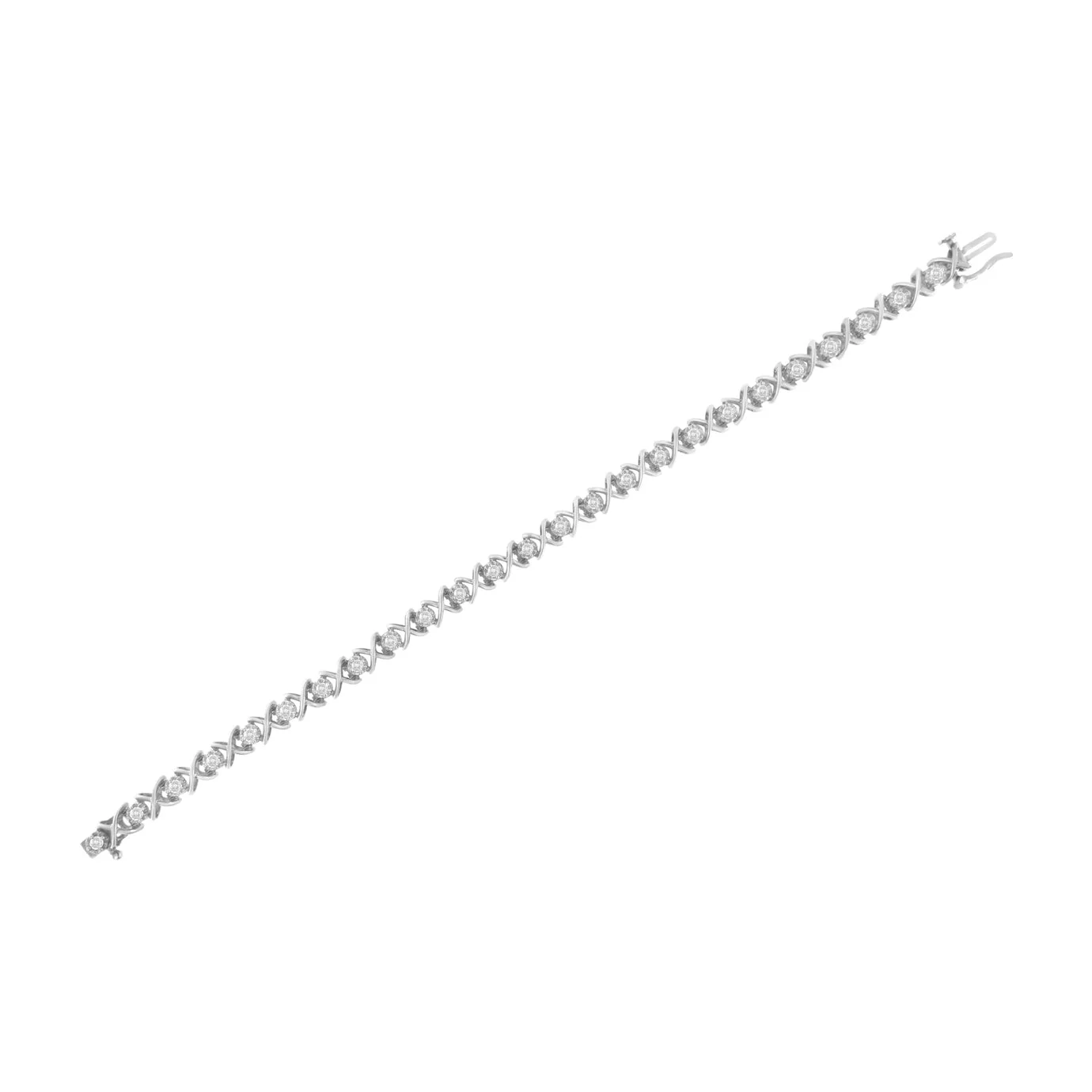 .925 Sterling Silver 1 cttw Brilliant Round-Cut Diamond "X" Link Bracelet (I-J Clarity, I2-I3 Color) - Size 7" - Image 10