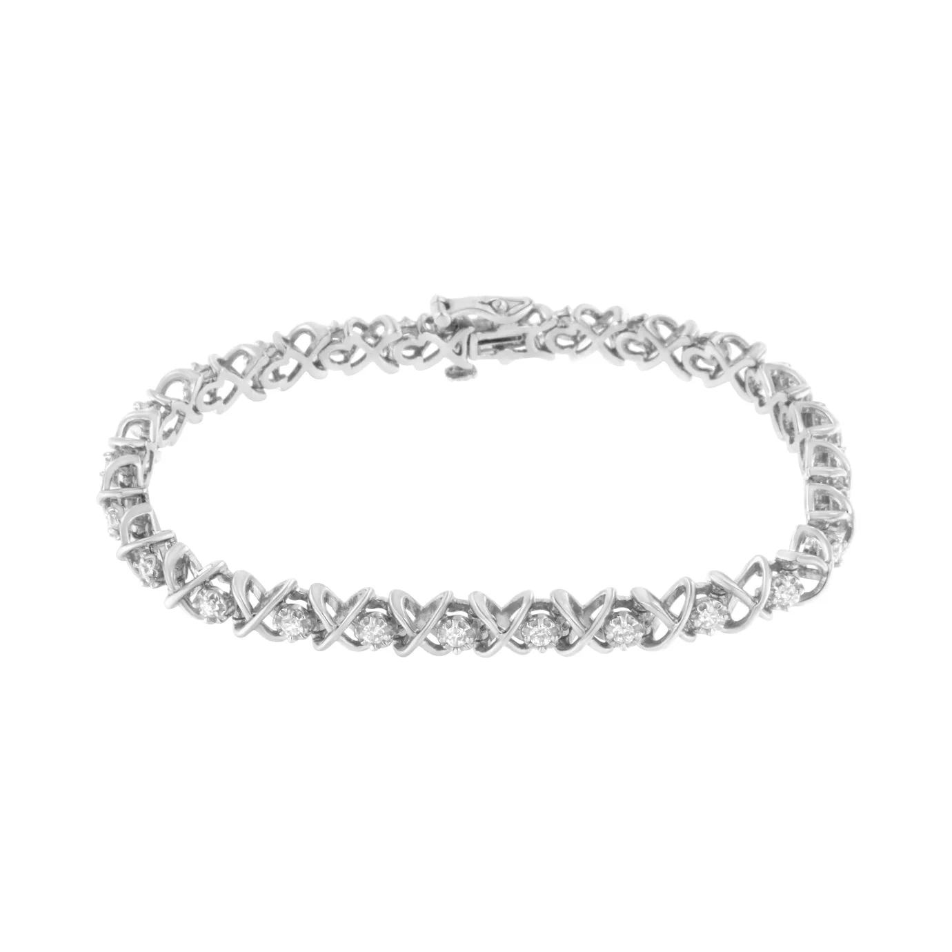.925 Sterling Silver 1 cttw Brilliant Round-Cut Diamond "X" Link Bracelet (I-J Clarity, I2-I3 Color) - Size 7" - Image 2