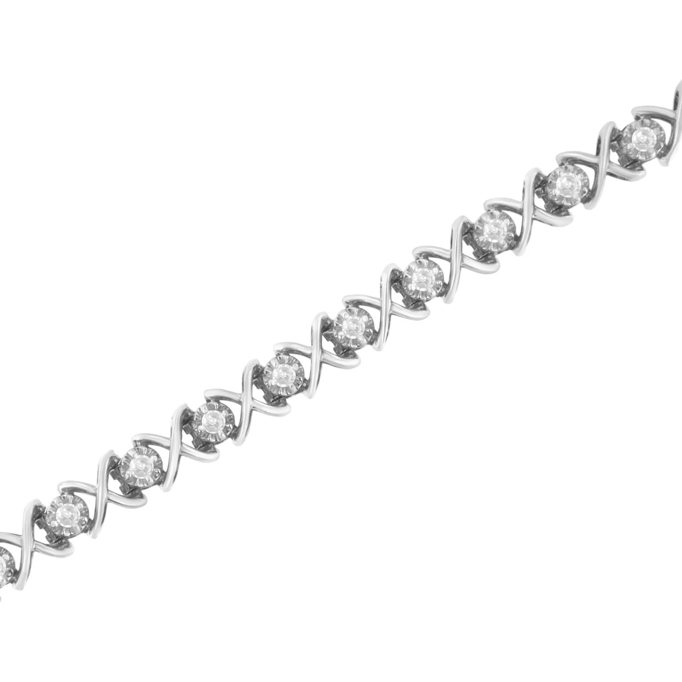 .925 Sterling Silver 1 cttw Brilliant Round-Cut Diamond "X" Link Bracelet (I-J Clarity, I2-I3 Color) - Size 7" - Image 4
