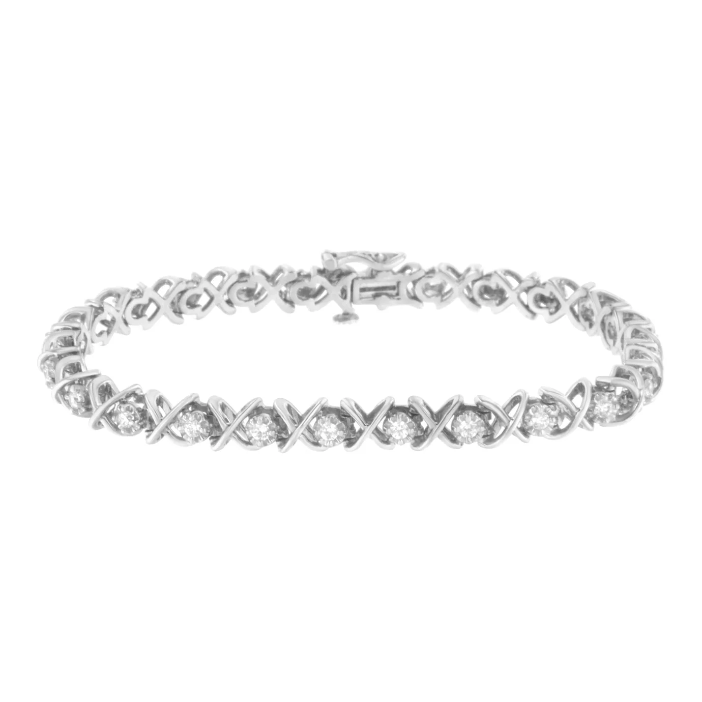 .925 Sterling Silver 1 cttw Brilliant Round-Cut Diamond "X" Link Bracelet (I-J Clarity, I2-I3 Color) - Size 7" - Image 6