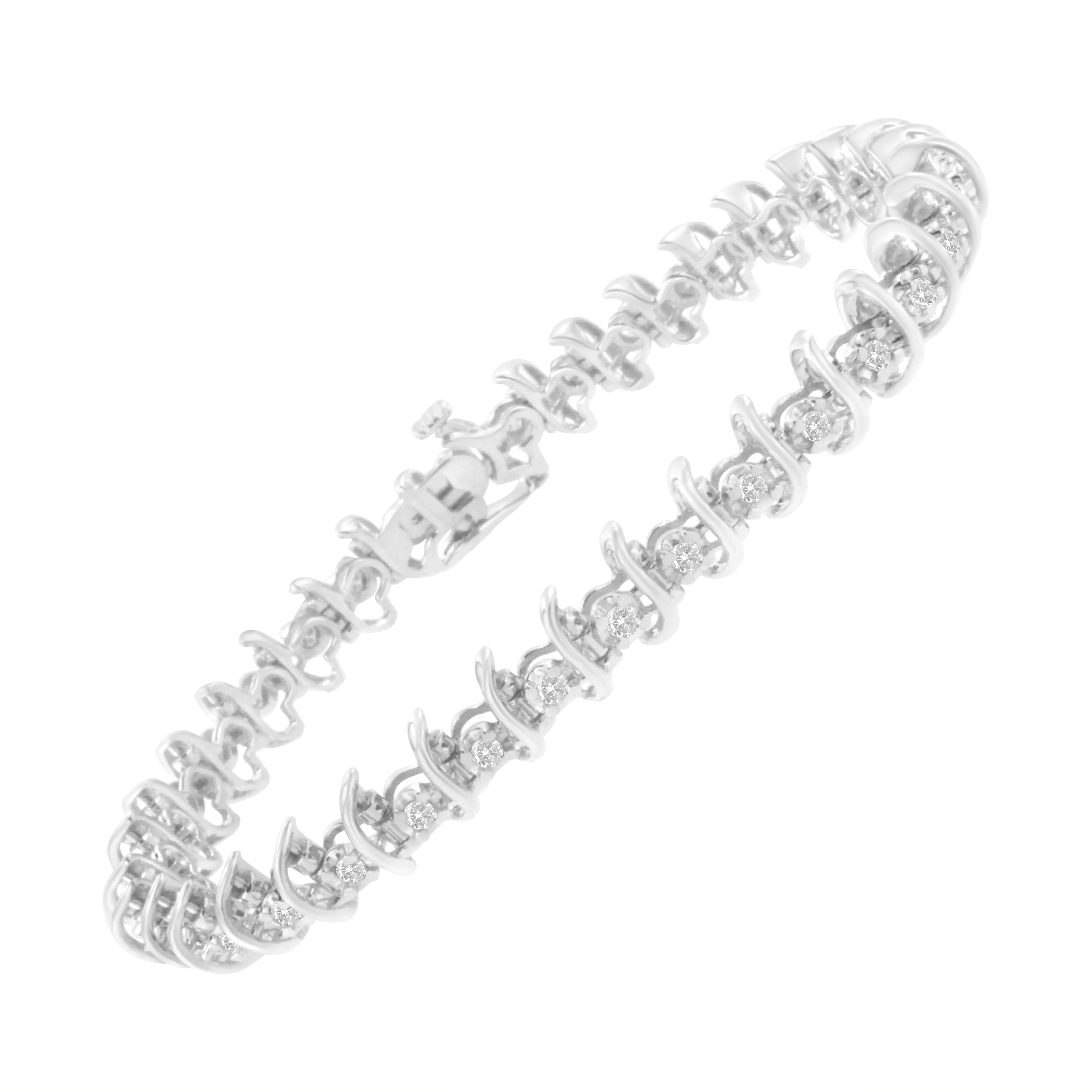 .925 Sterling Silver 1 cttw Prong-Set Diamond Link Bracelet (I-J, I1-I2) - 7.25" - Image 8