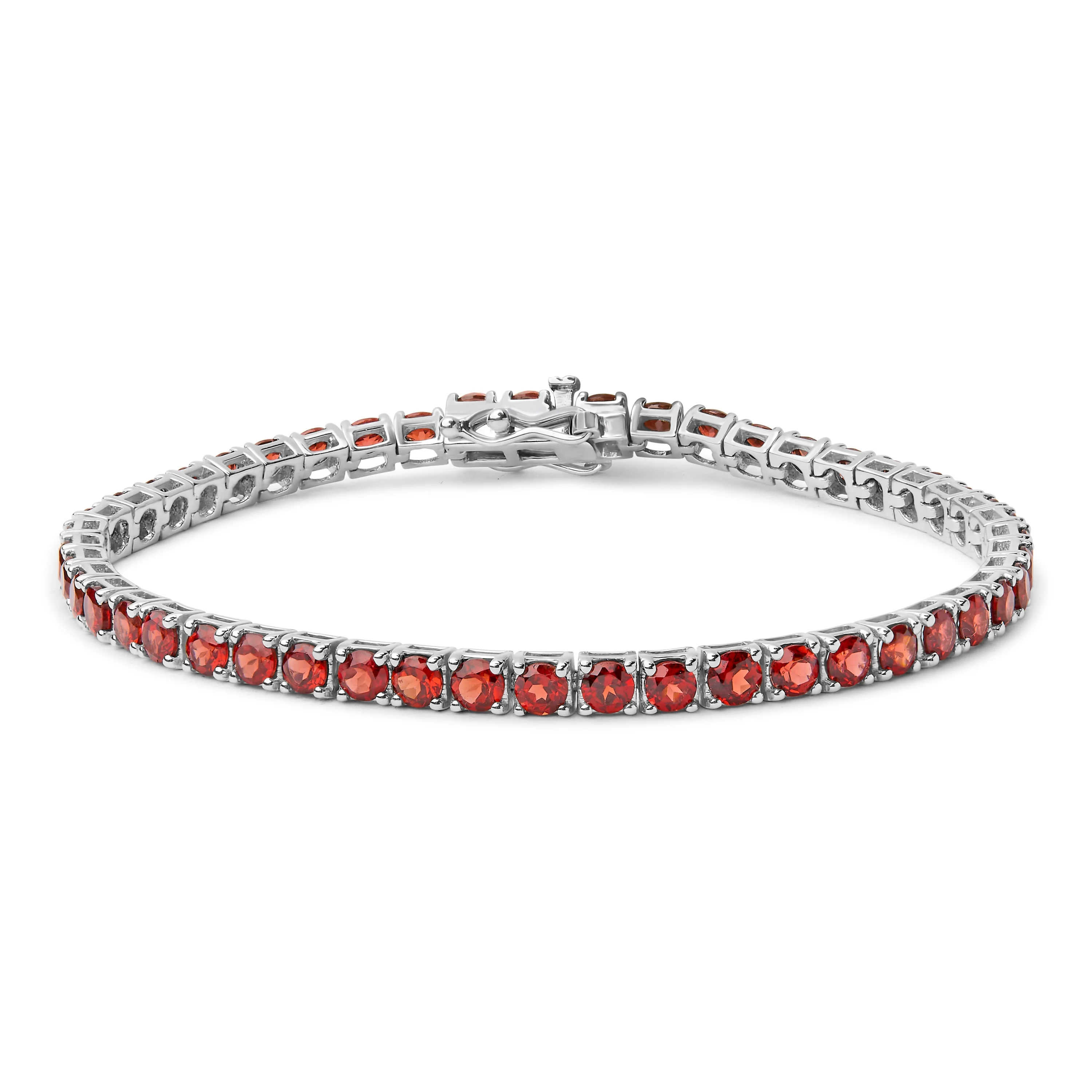 .925 Sterling Silver 10.0 Cttw Created Orange Garnet Tennis Bracelet - 7.25" - Image 4
