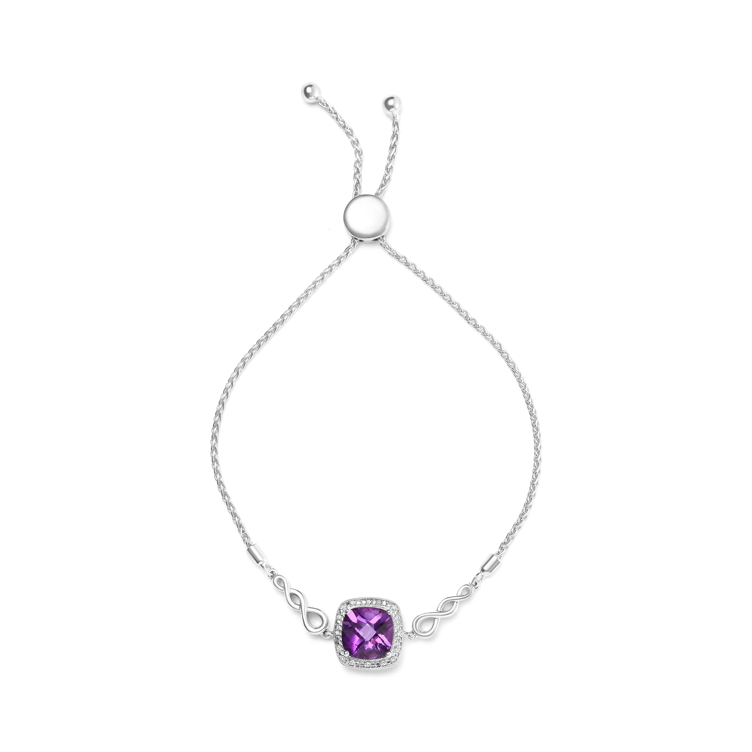 .925 Sterling Silver 10mm Cushion Cut Amethyst Gemstone and Diamond Accent Lariat 4â€-10†Adjustable Bolo Bracelet (H-I Color, SI1-SI2 Clarity) - Image 5