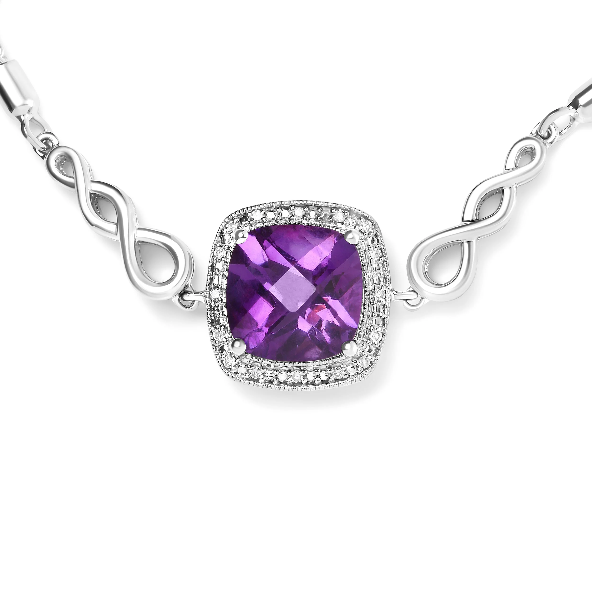 .925 Sterling Silver 10mm Cushion Cut Amethyst Gemstone and Diamond Accent Lariat 4â€-10†Adjustable Bolo Bracelet (H-I Color, SI1-SI2 Clarity) - Image 6