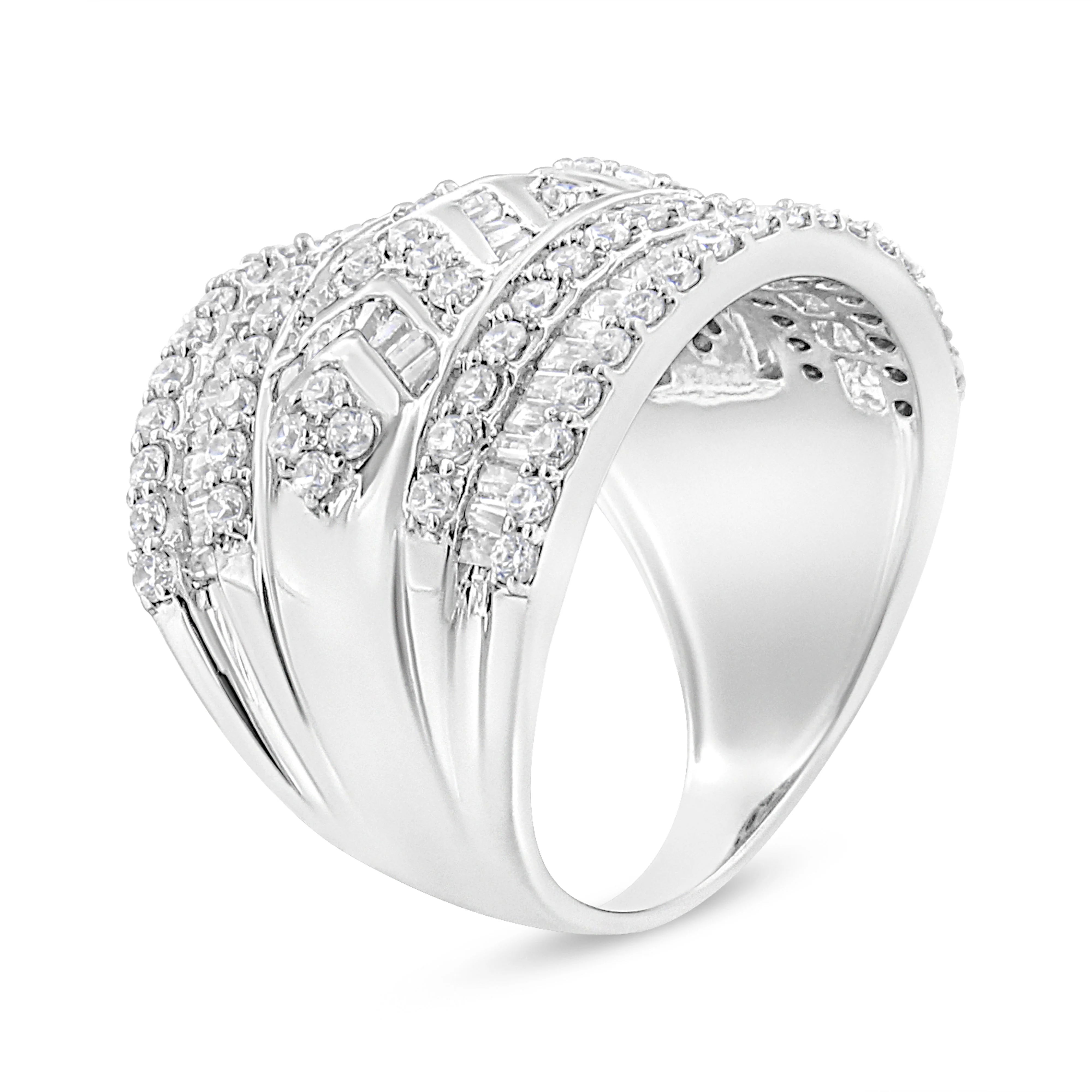 .925 Sterling Silver 2.0 Cttw Diamond Edge Multi-Row Ring Band ( J-K Color, I3 Clarity) - Ring Size 7 - Image 3