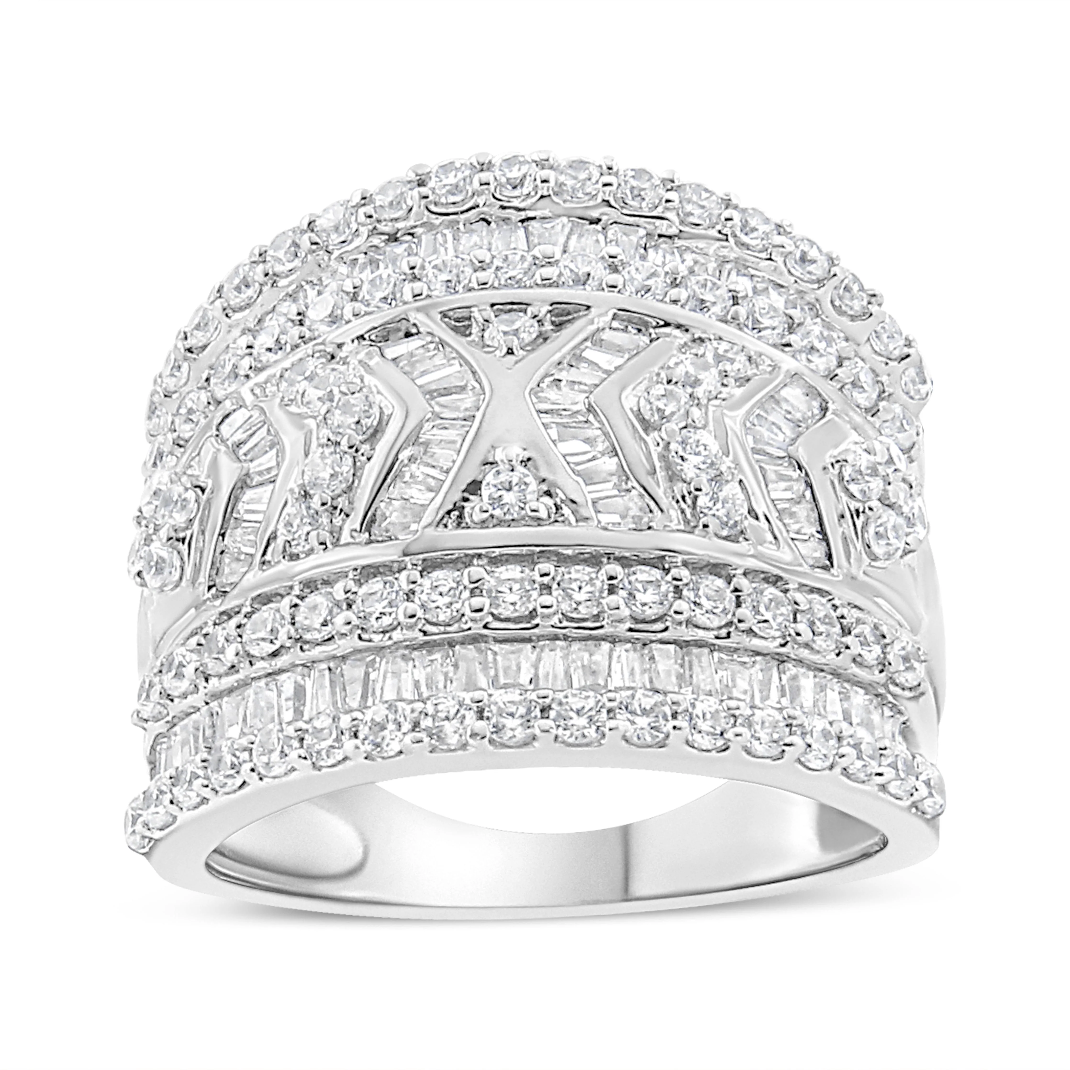 .925 Sterling Silver 2.0 Cttw Diamond Edge Multi-Row Ring Band ( J-K Color, I3 Clarity) - Ring Size 7 - Image 4