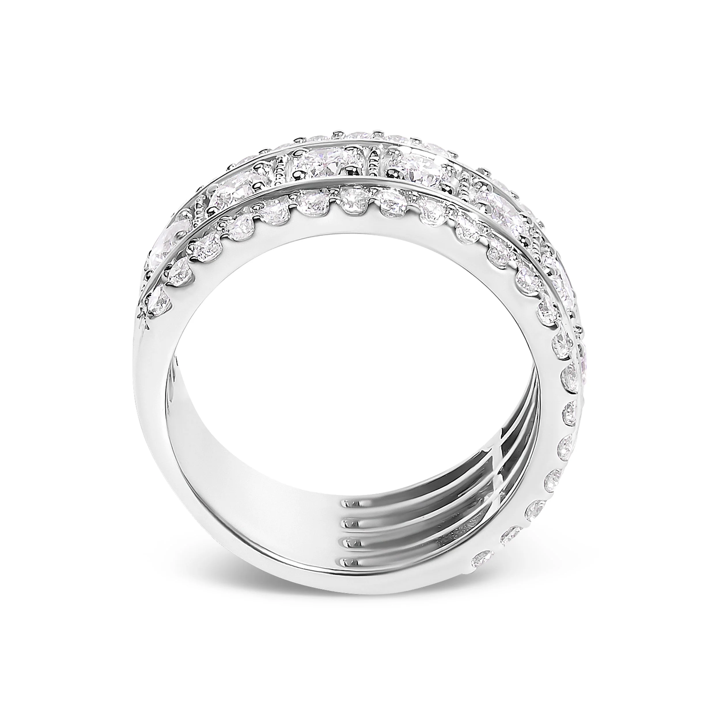 .925 Sterling Silver 2.0 Cttw Lab Grown Diamond Three-Row PavÃ© Band Ring - Image 5