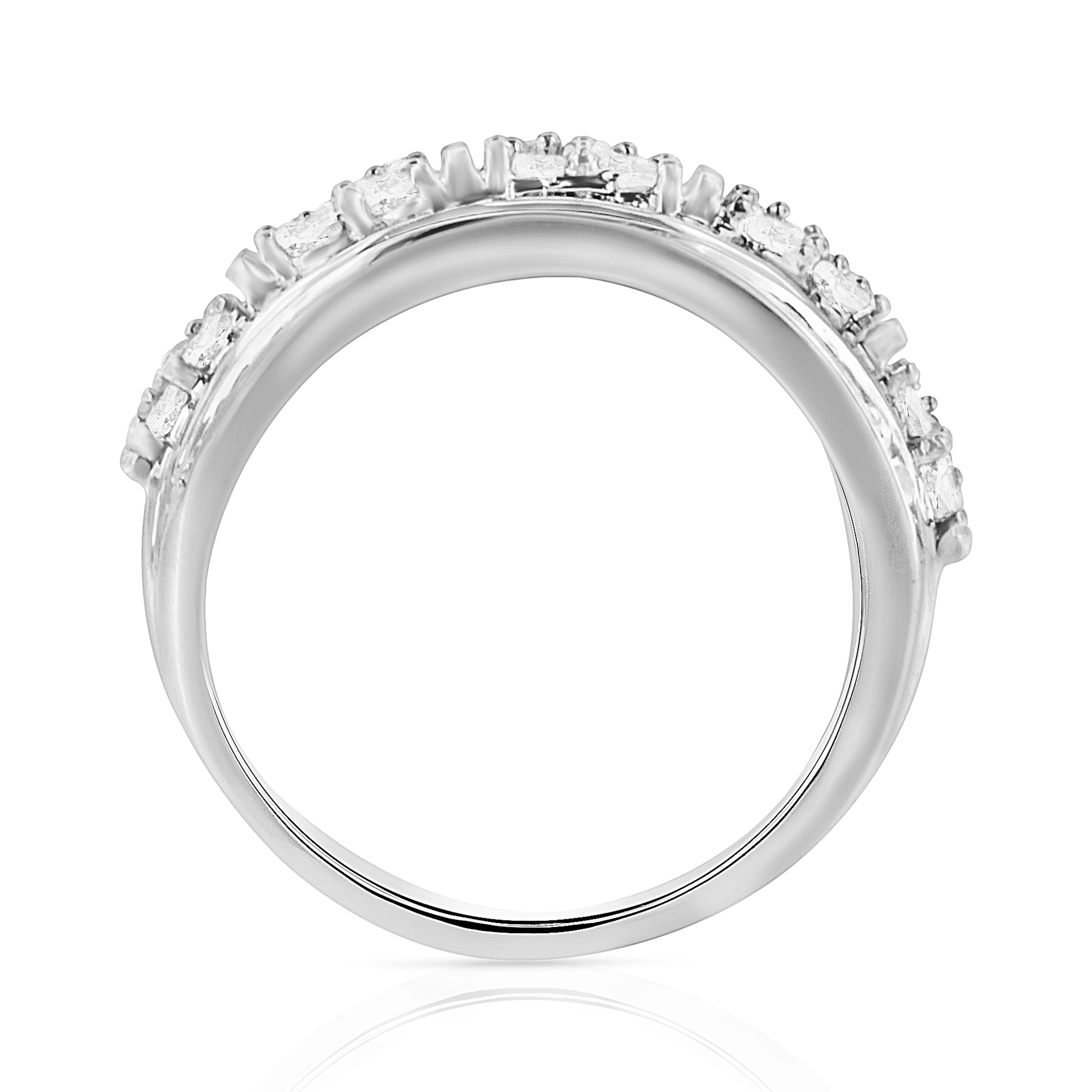 .925 Sterling Silver 2.0 Cttw Round & Baguette Cut Diamond Multi-Row Channel Set Tapered Cocktail Fashion Ring (I-J Color, I3 Clarity) - Size 7 - Image 10