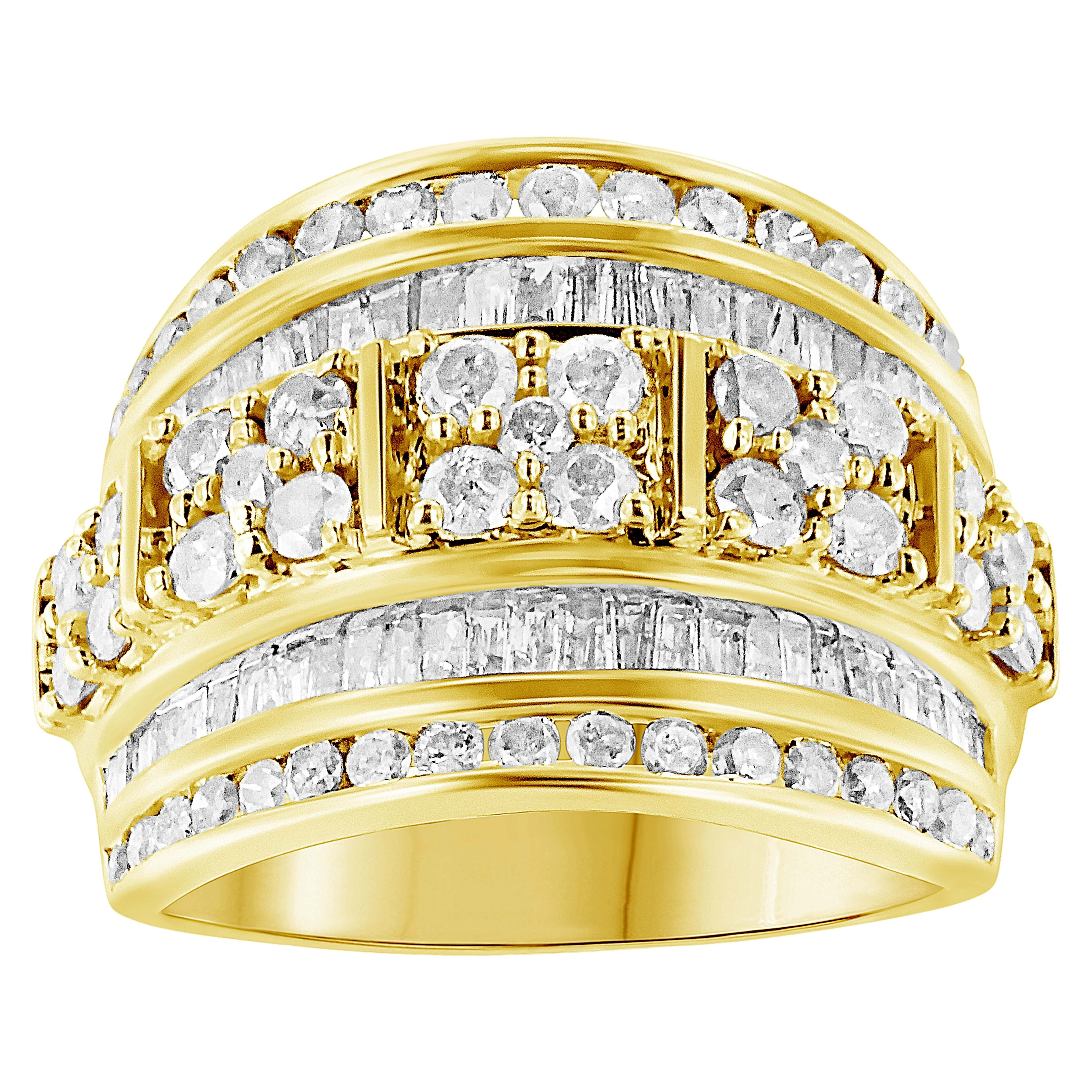 .925 Sterling Silver 2.0 Cttw Round & Baguette Cut Diamond Multi-Row Channel Set Tapered Cocktail Fashion Ring (I-J Color, I3 Clarity) - Size 7 - Image 12
