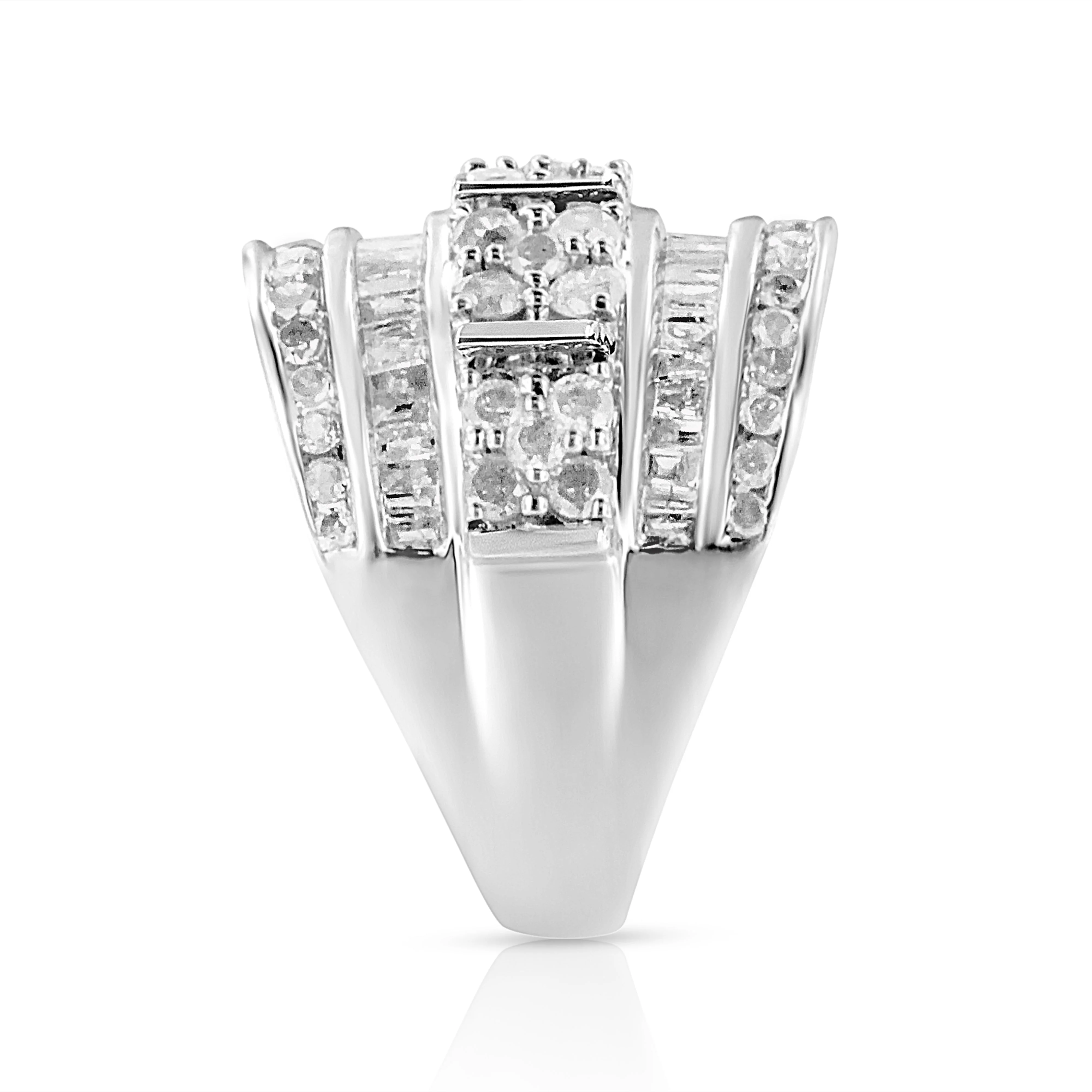 .925 Sterling Silver 2.0 Cttw Round & Baguette Cut Diamond Multi-Row Channel Set Tapered Cocktail Fashion Ring (I-J Color, I3 Clarity) - Size 7 - Image 6