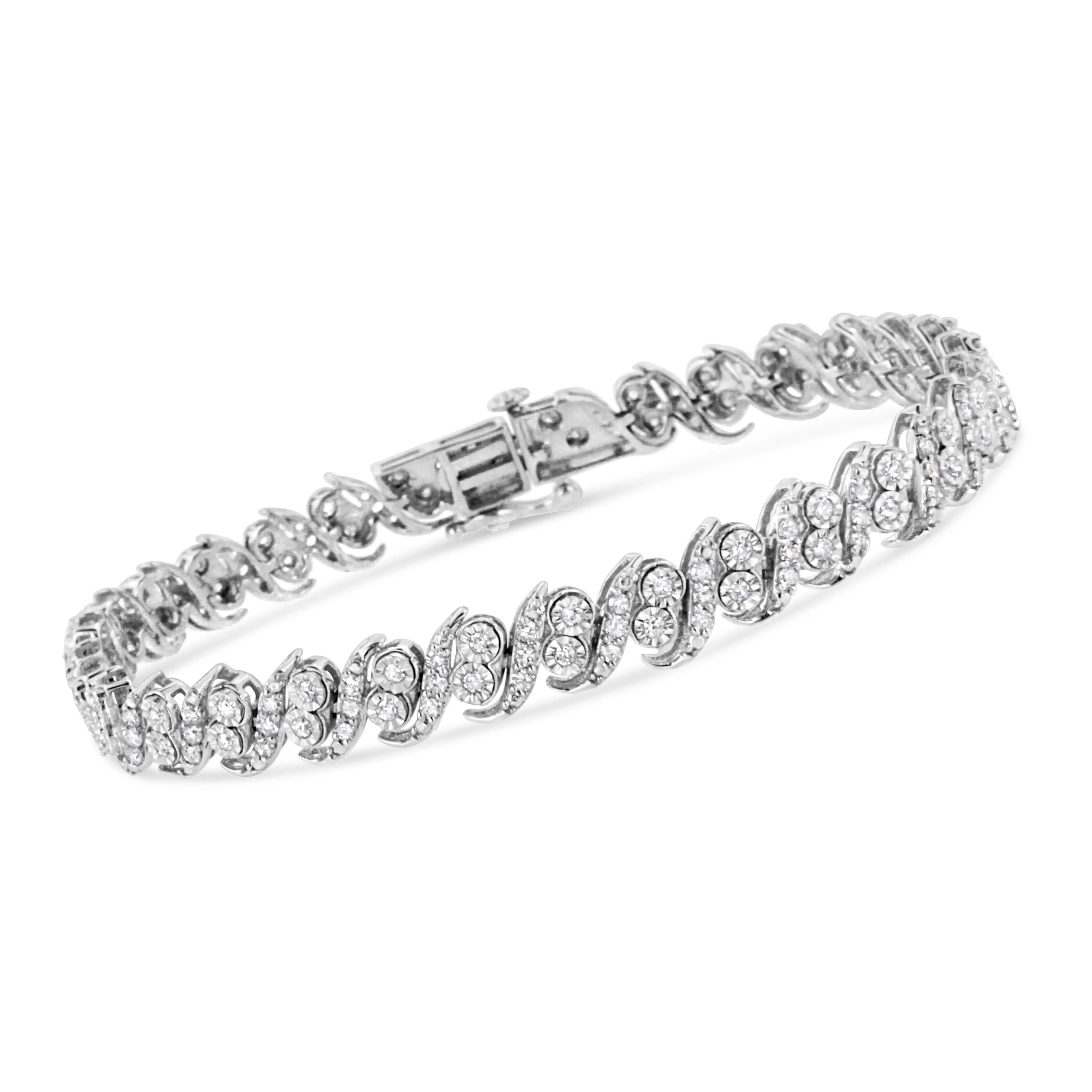 .925 Sterling Silver 2.0 Cttw Round-Cut Diamond "S" Link Bracelet (I-J Color, I3 Clarity) - 7.25" - Image 2