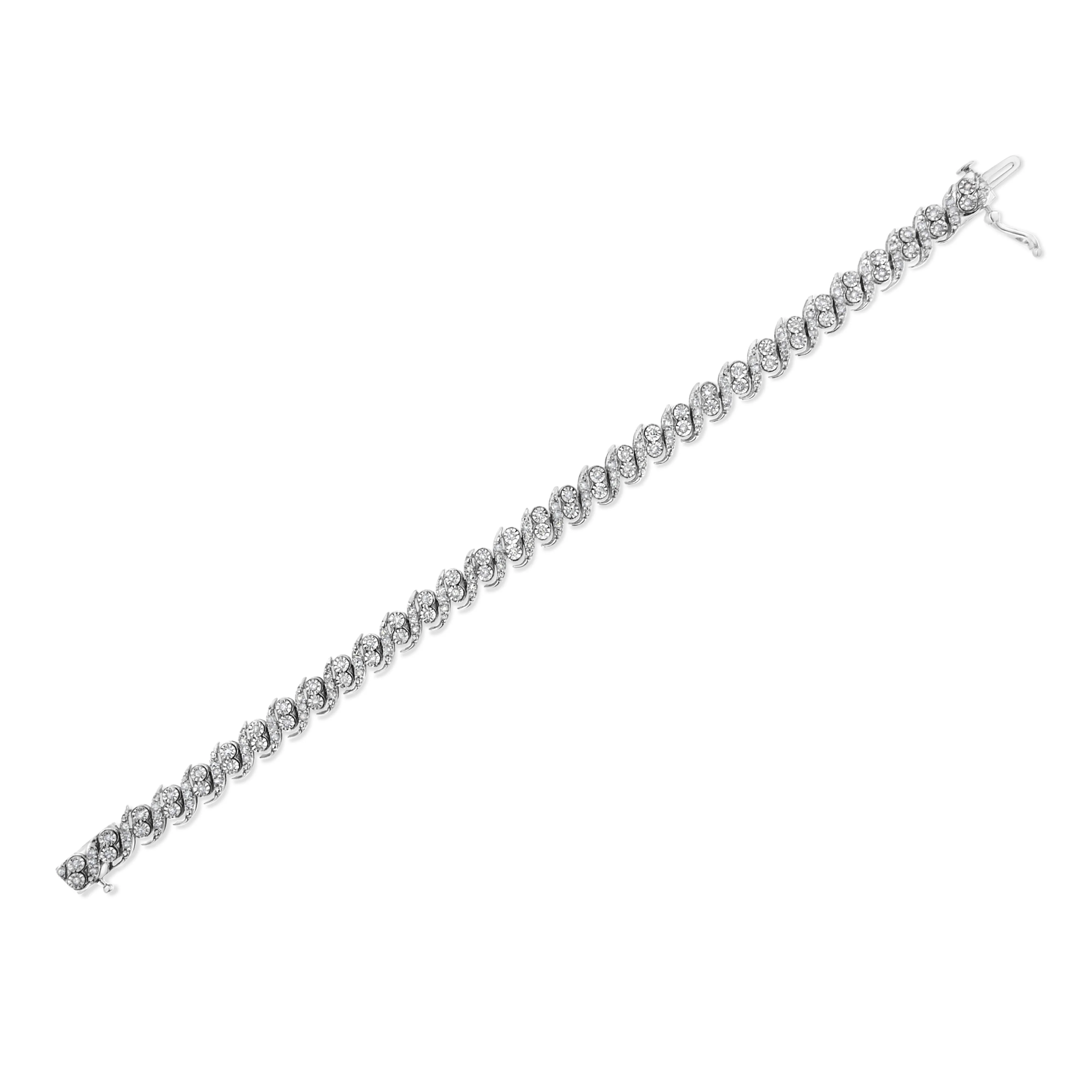 .925 Sterling Silver 2.0 Cttw Round-Cut Diamond "S" Link Bracelet (I-J Color, I3 Clarity) - 7.25" - Image 5