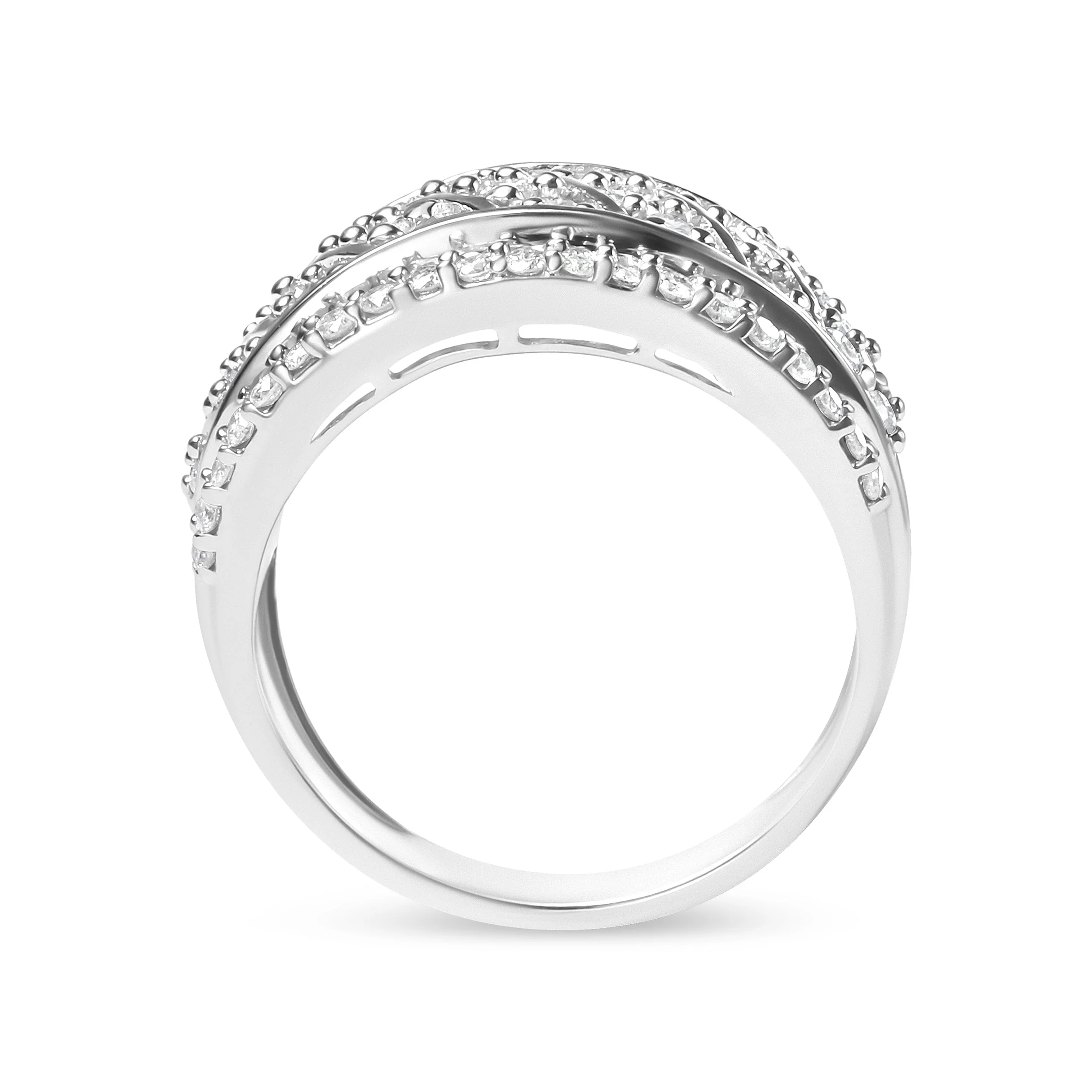 .925 Sterling Silver 2.00 Cttw Diamond Fashion Multi Row Cocktail Ring (H-I Color, I2-I3 Clarity) - Ring Size 7 - Image 3
