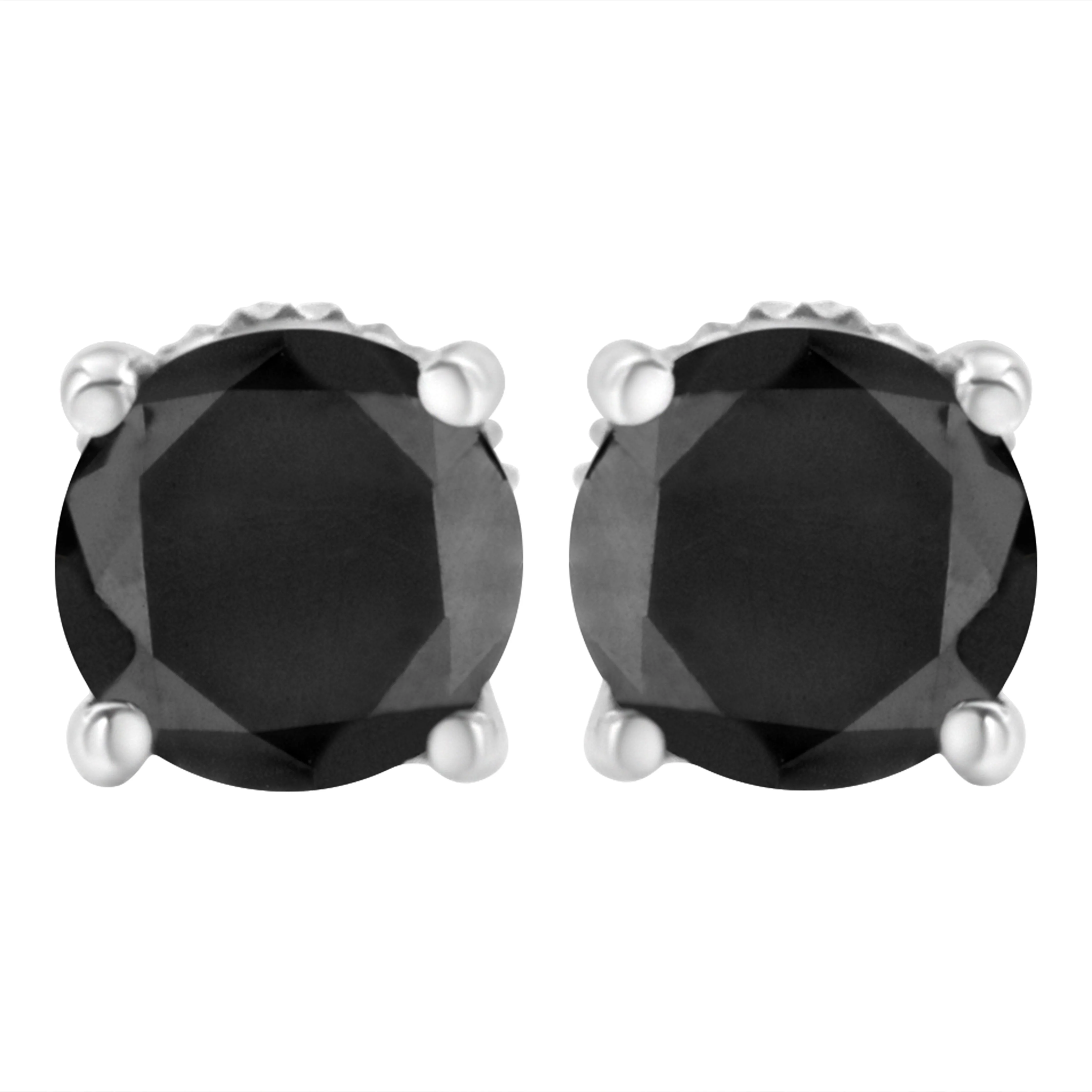 .925 Sterling Silver 2.00 Cttw Round Brilliant-Cut Black Diamond Classic 4-Prong Stud Earrings with Screw Backs (Fancy Color-Enhanced, I2-I3 Clarity) - Image 5