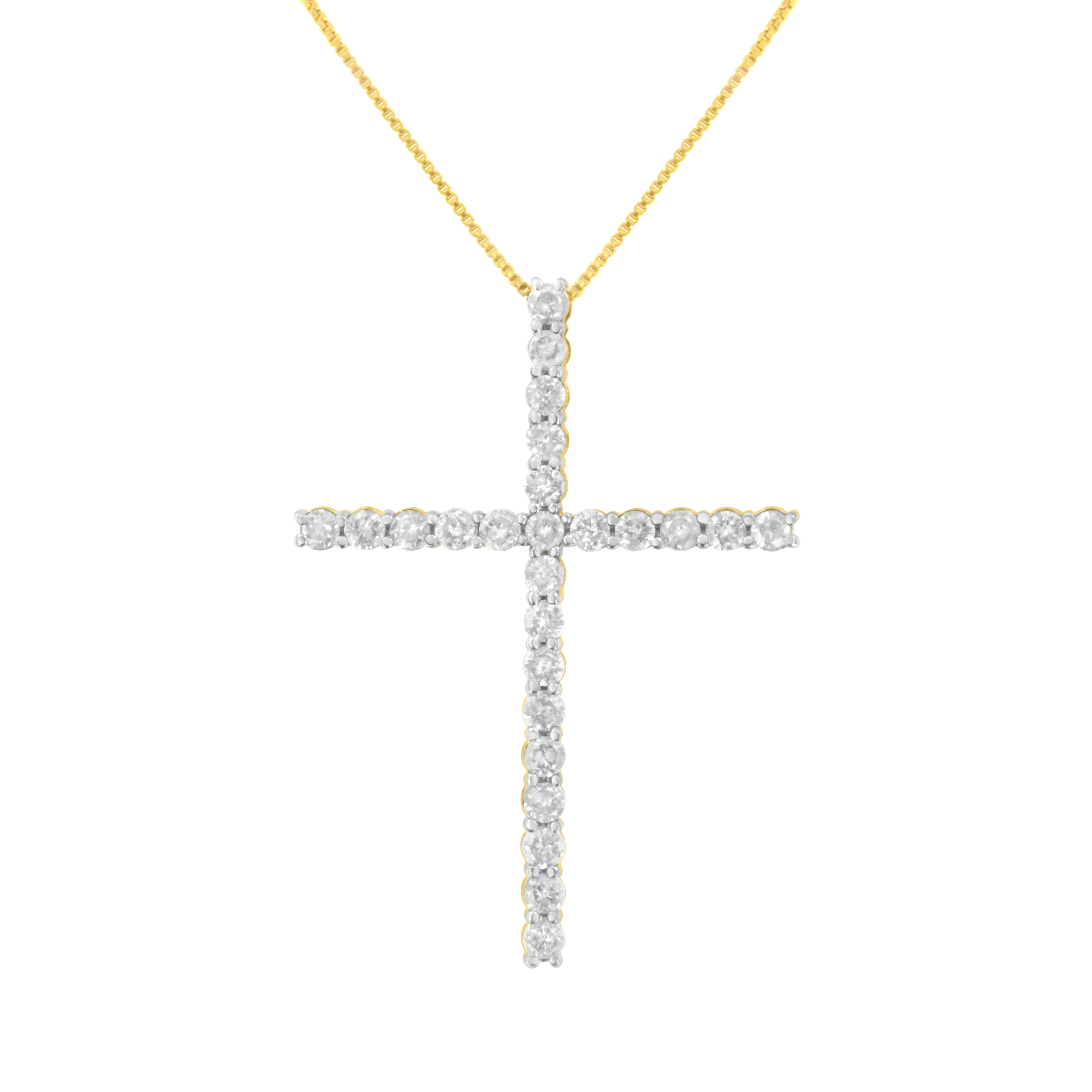 .925 Sterling Silver 2 1/2 cttw Diamond Cross Pendant Necklace (H-I, I2-I3)