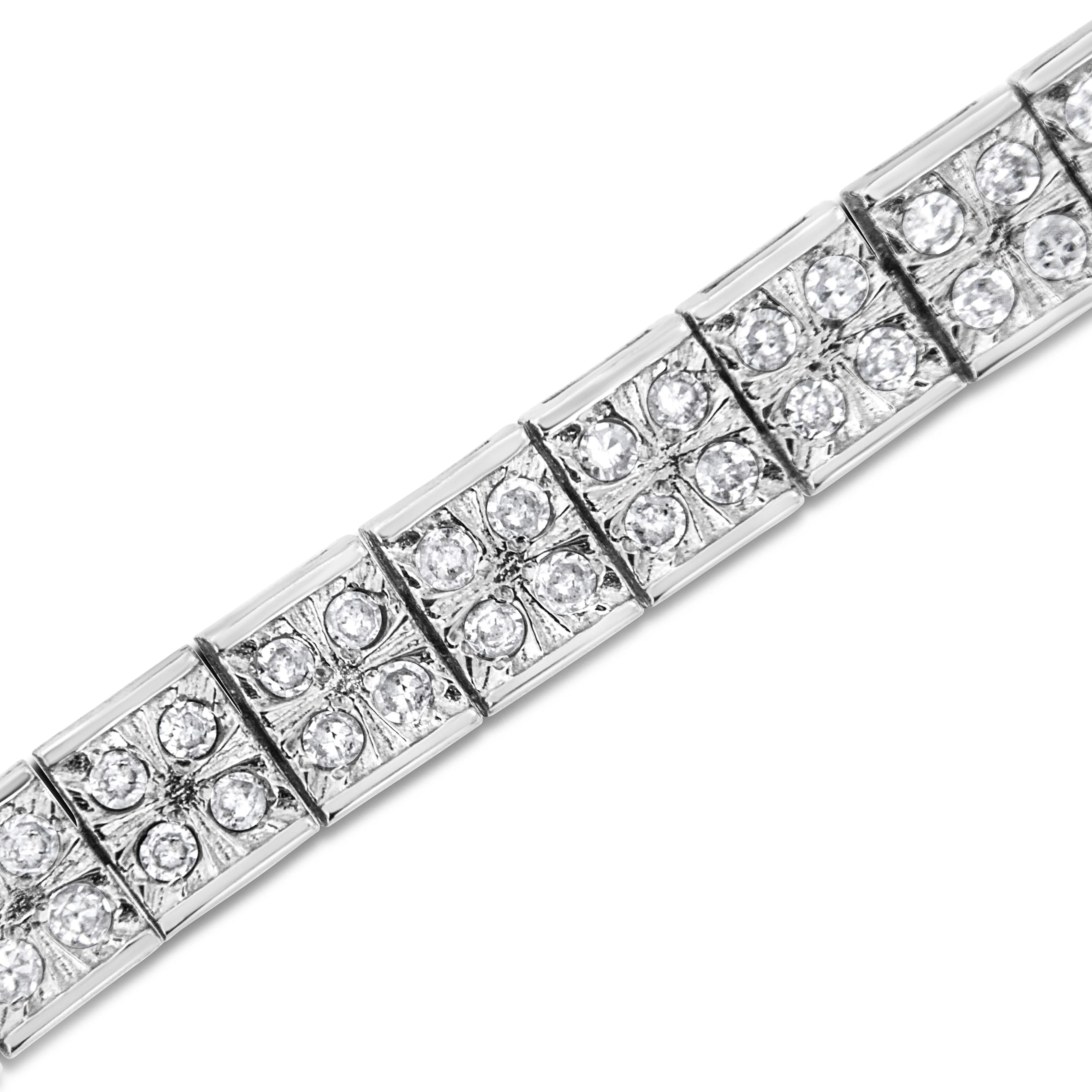 .925 Sterling Silver 2 Cttw Prong Set Round-Cut Diamond 4 Stone Box Link Bracelet (I-J Color, I3 Clarity) - 7.25" - Image 3