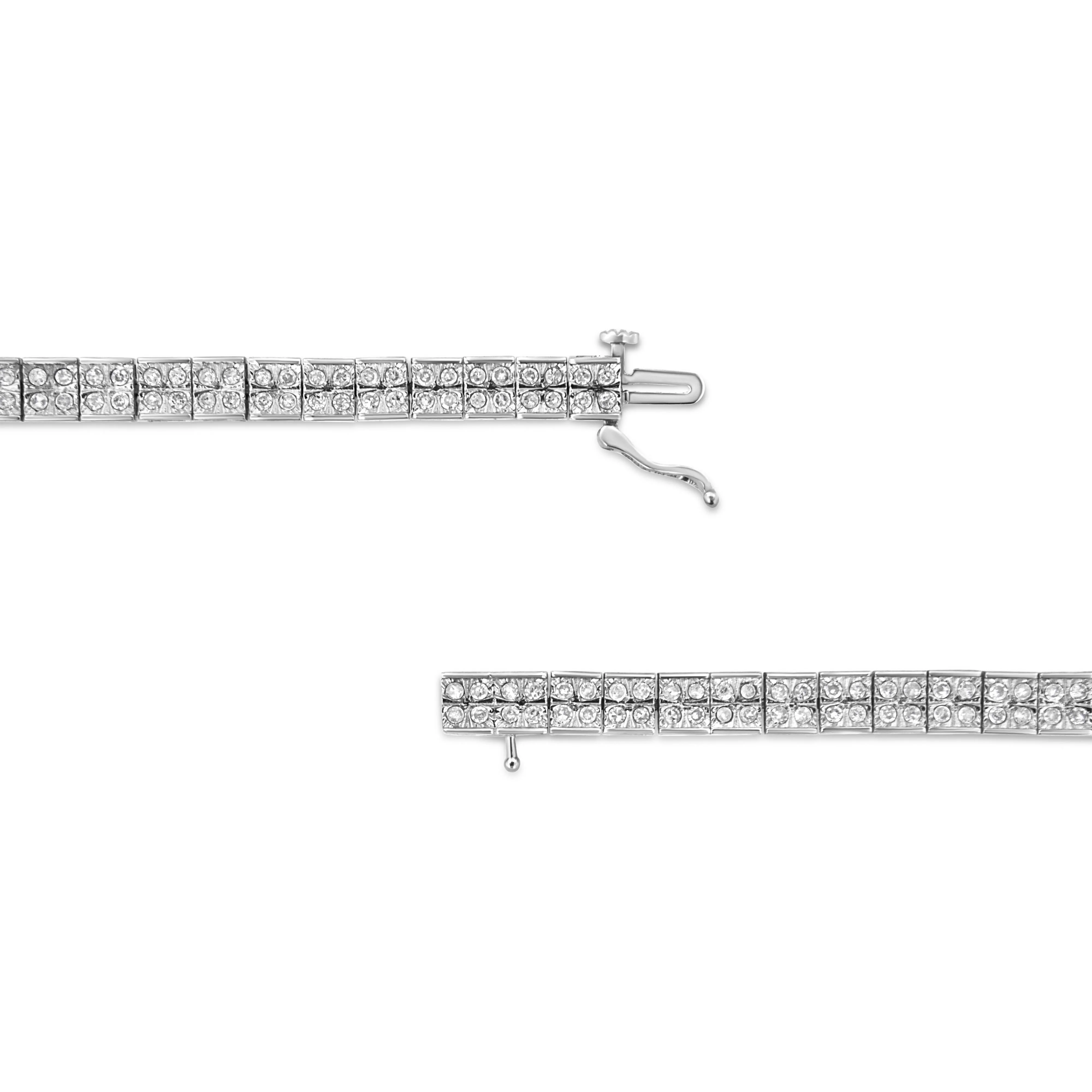 .925 Sterling Silver 2 Cttw Prong Set Round-Cut Diamond 4 Stone Box Link Bracelet (I-J Color, I3 Clarity) - 7.25" - Image 4