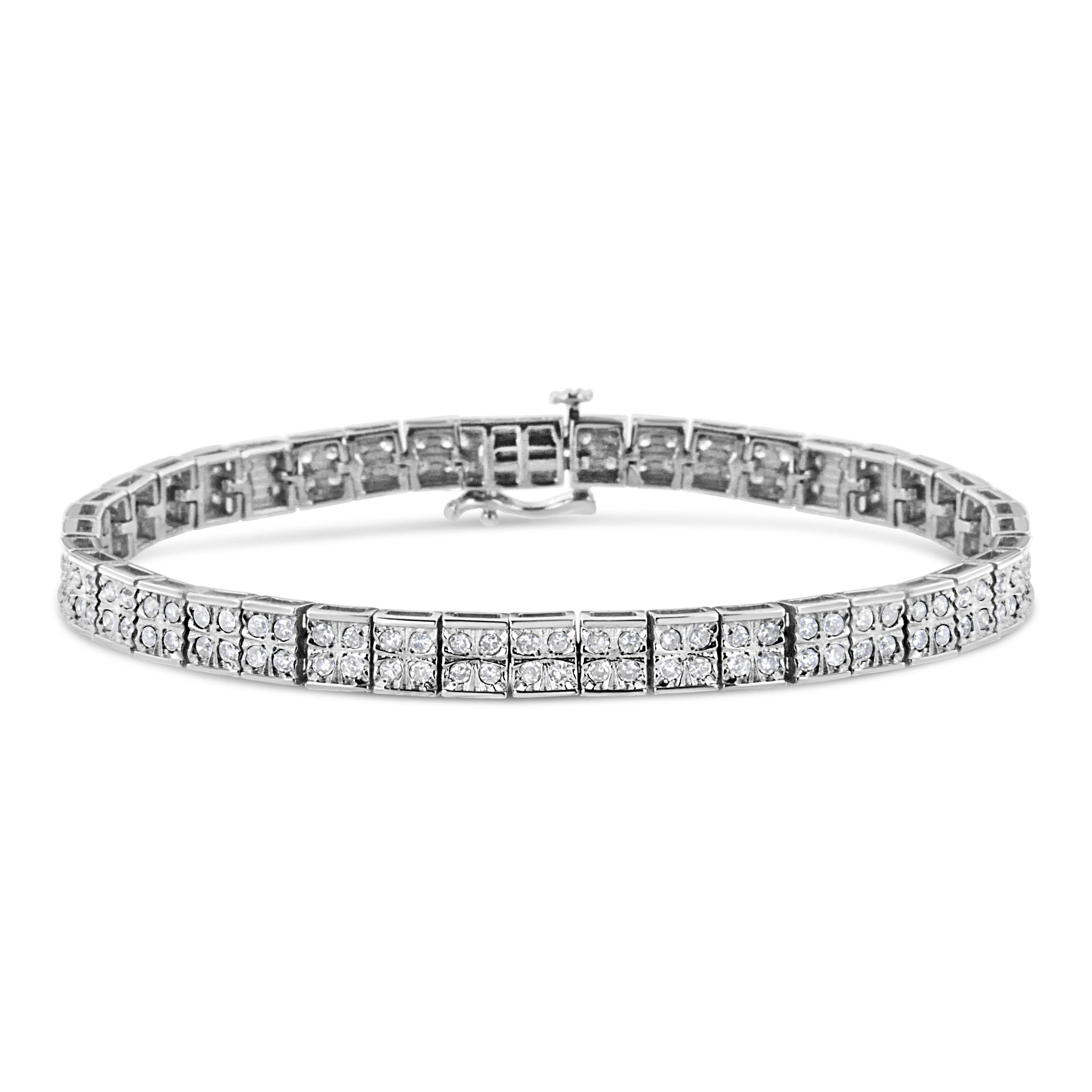 .925 Sterling Silver 2 Cttw Prong Set Round-Cut Diamond 4 Stone Box Link Bracelet (I-J Color, I3 Clarity) - 7.25" - Image 6