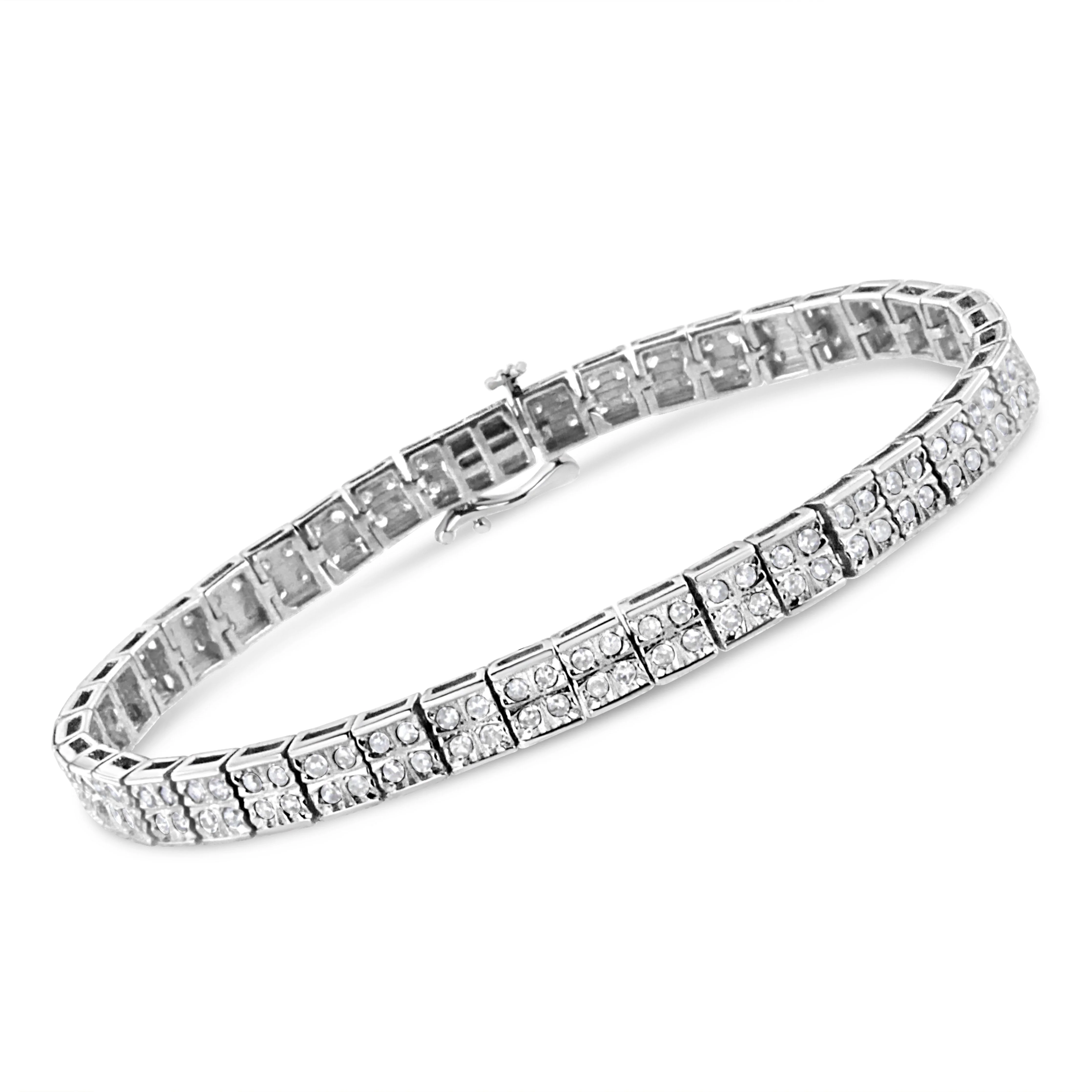 .925 Sterling Silver 2 Cttw Prong Set Round-Cut Diamond 4 Stone Box Link Bracelet (I-J Color, I3 Clarity) - 7.25" - Image 7