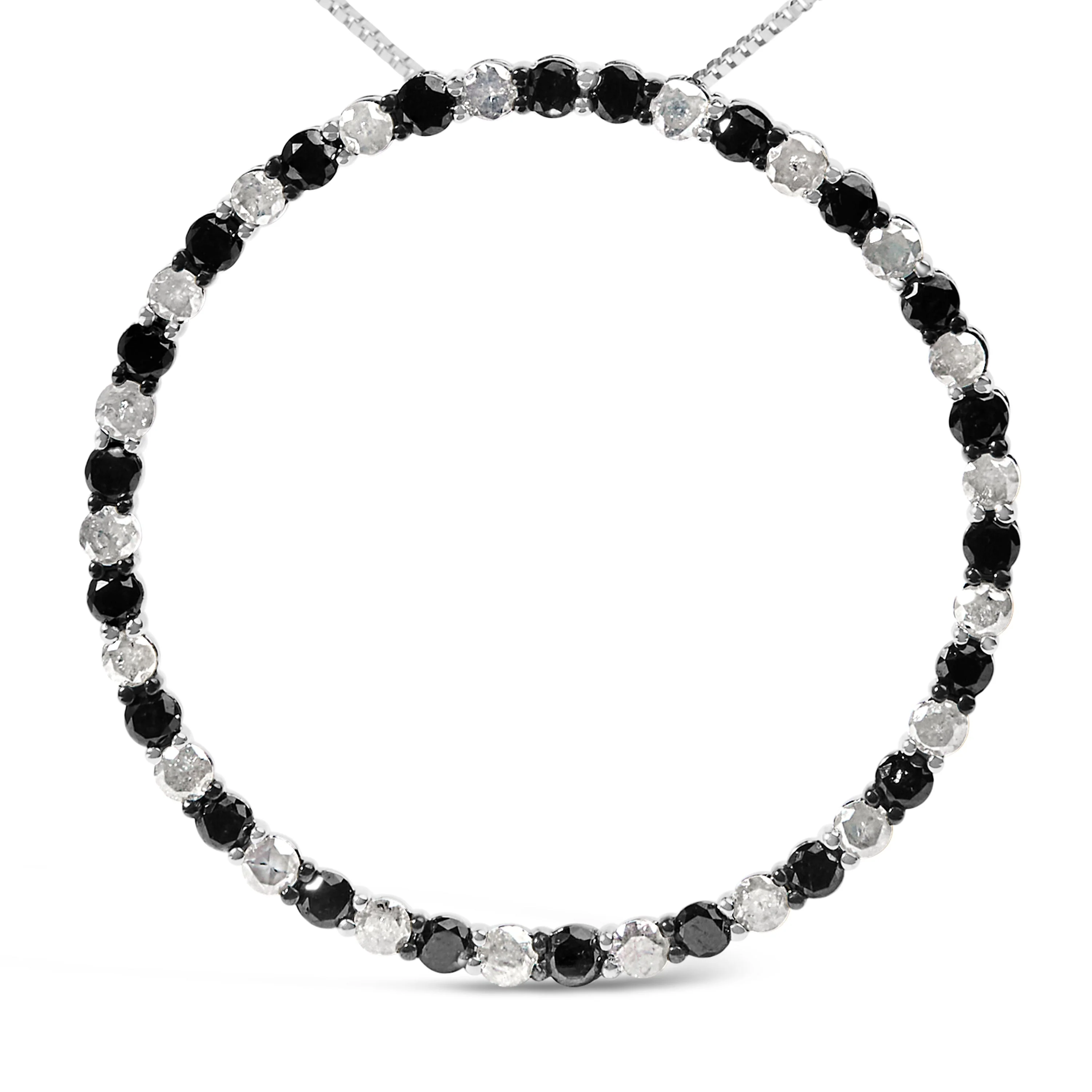 .925 Sterling Silver 3.0 Cttw Alternating Black and White Diamond Open Hoop Circle Pendant Necklace (H-I Color, I3 Clarity) - 18" Inches - Image 5