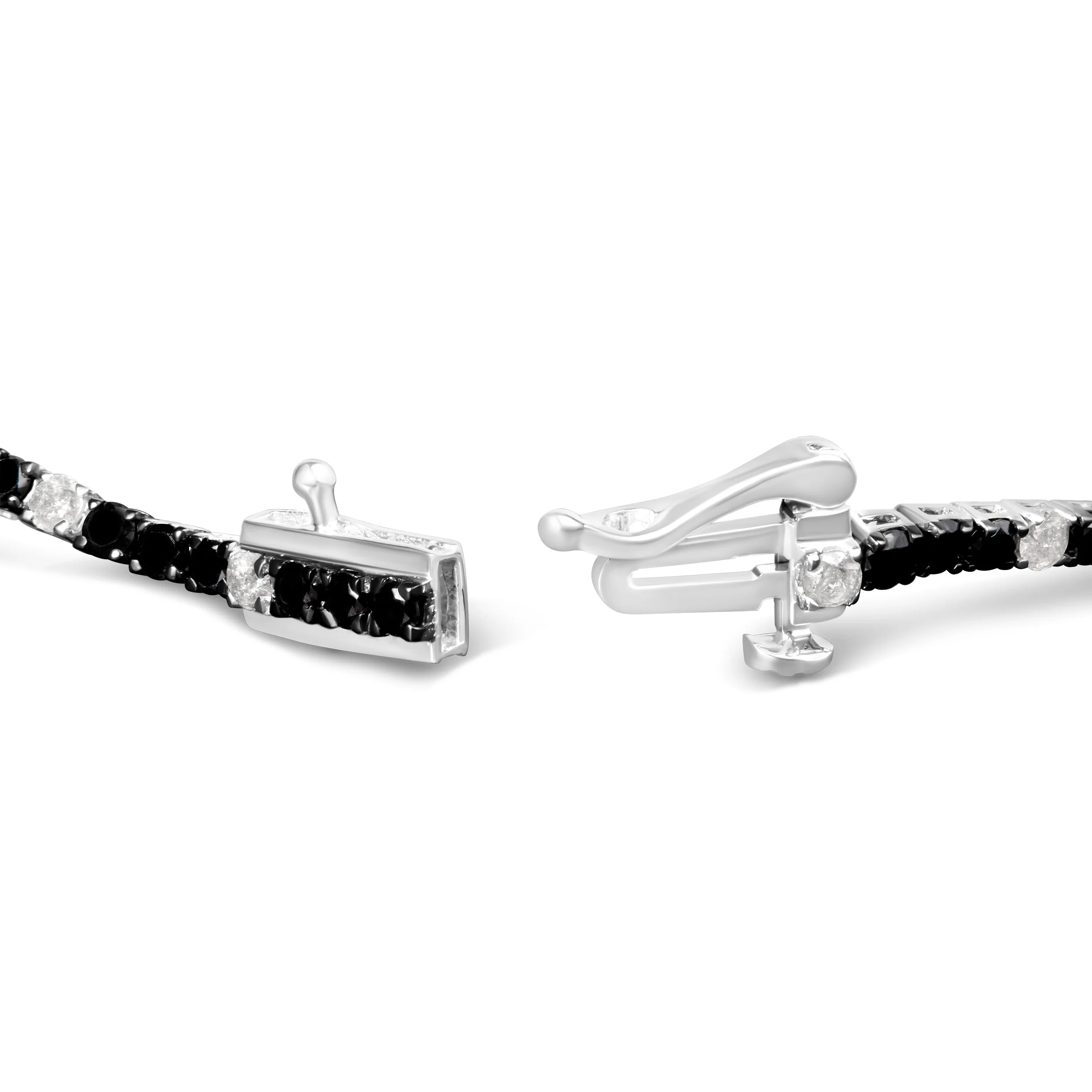 .925 Sterling Silver 3.0 Cttw Black and White Diamond Tennis Bracelet (I-J Color, I2-I3 Clarity) - 7.25" Inches - Image 2