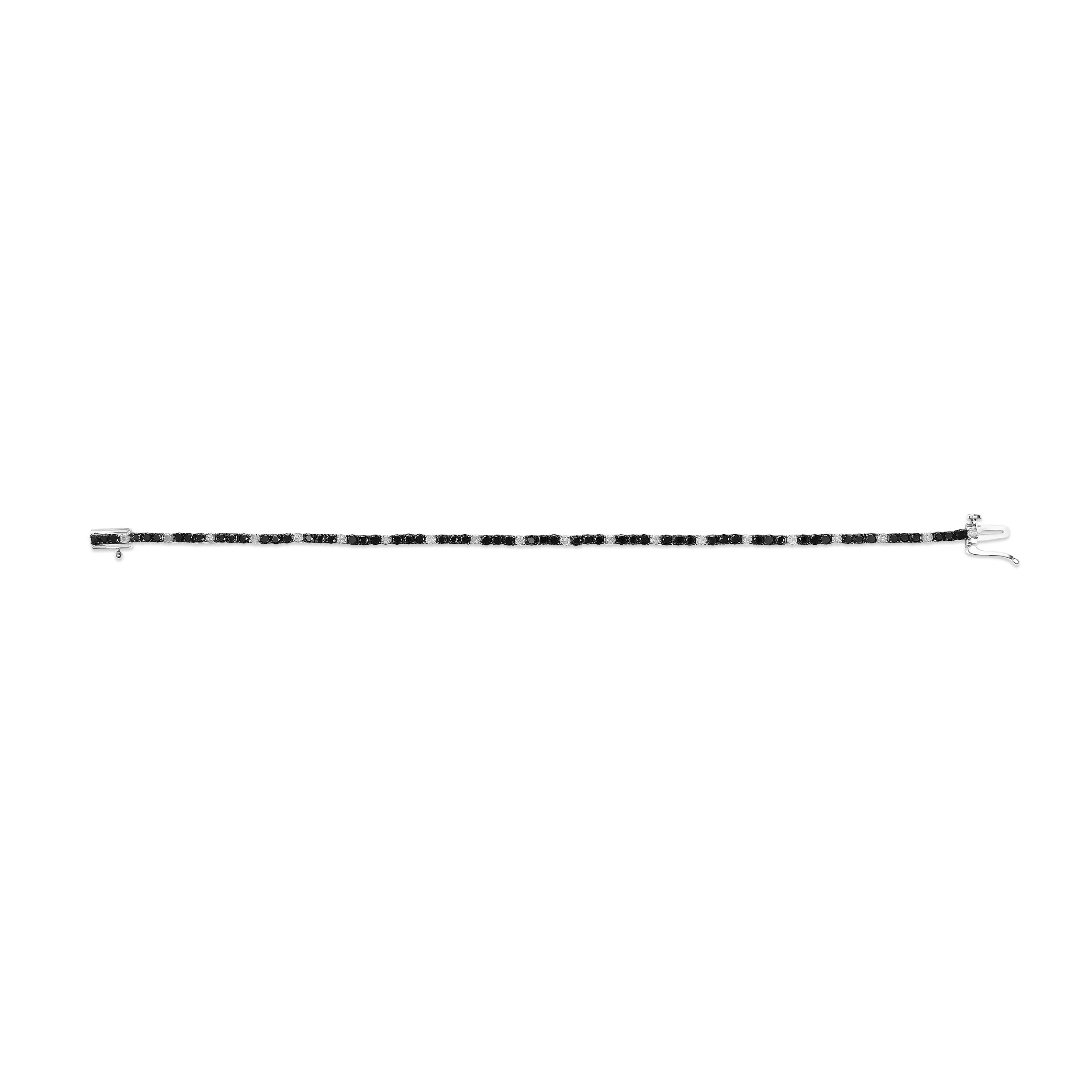 .925 Sterling Silver 3.0 Cttw Black and White Diamond Tennis Bracelet (I-J Color, I2-I3 Clarity) - 7.25" Inches - Image 3