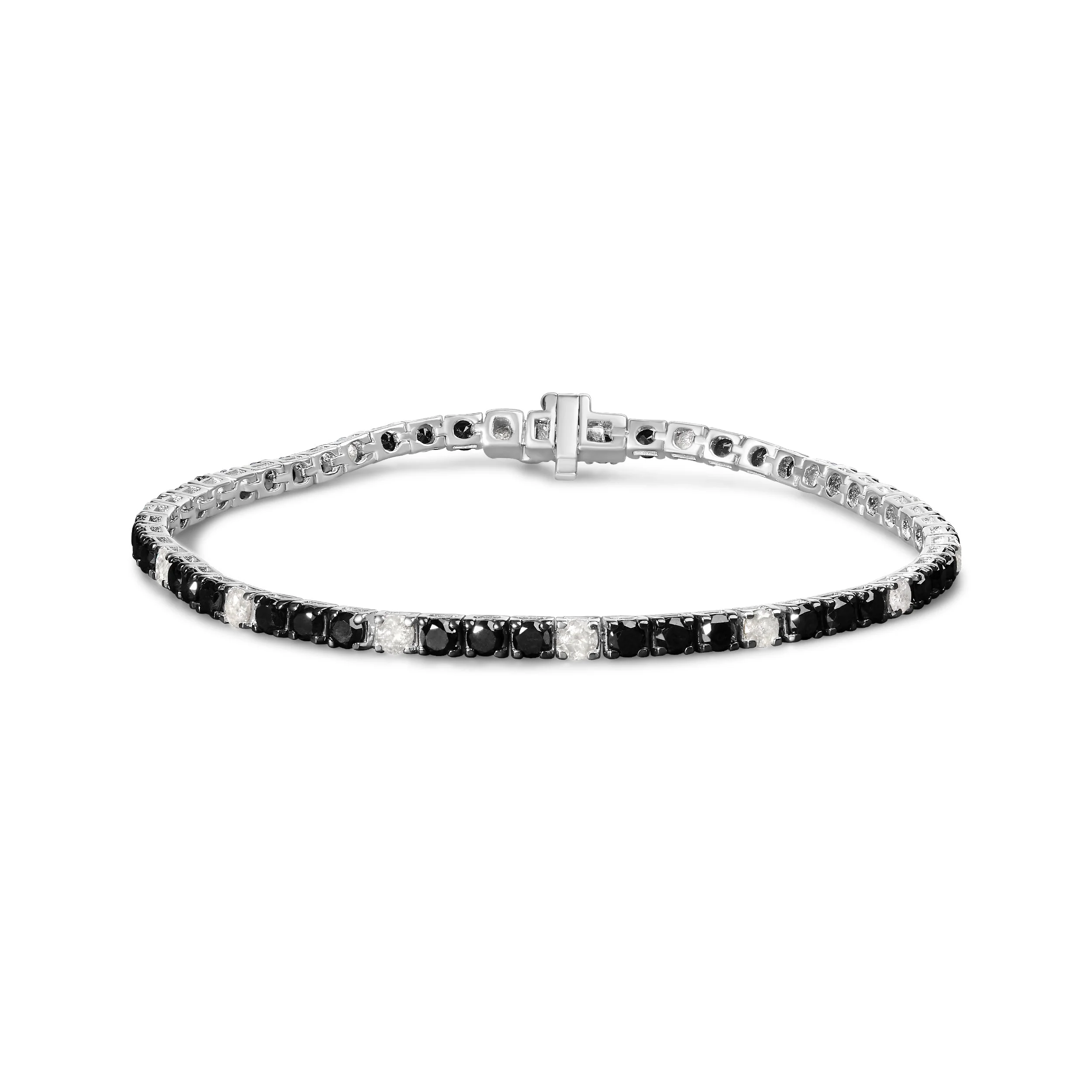 .925 Sterling Silver 3.0 Cttw Black and White Diamond Tennis Bracelet (I-J Color, I2-I3 Clarity) - 7.25" Inches - Image 4