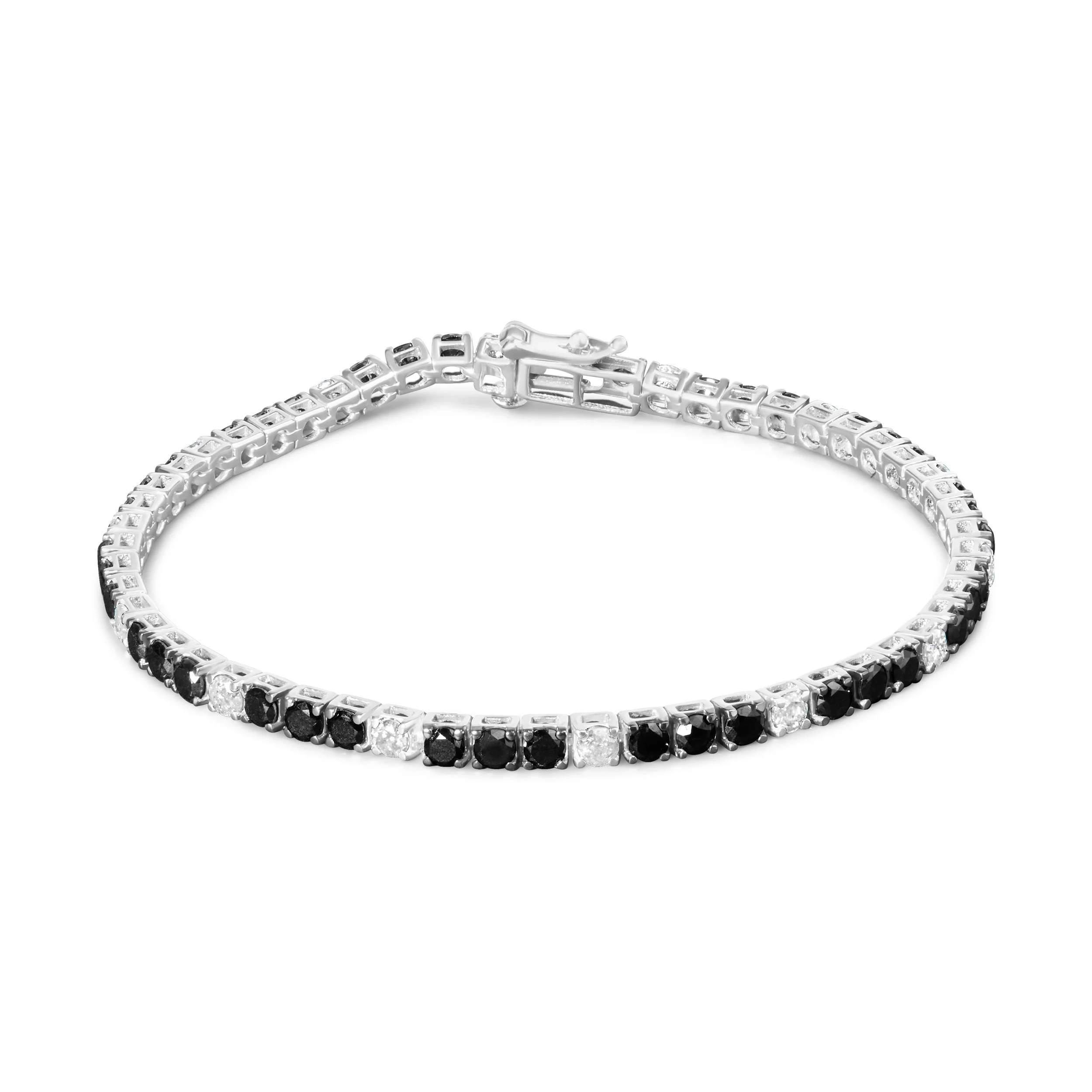 .925 Sterling Silver 3.0 Cttw Black and White Diamond Tennis Bracelet (I-J Color, I2-I3 Clarity) - 7.25" Inches - Image 5