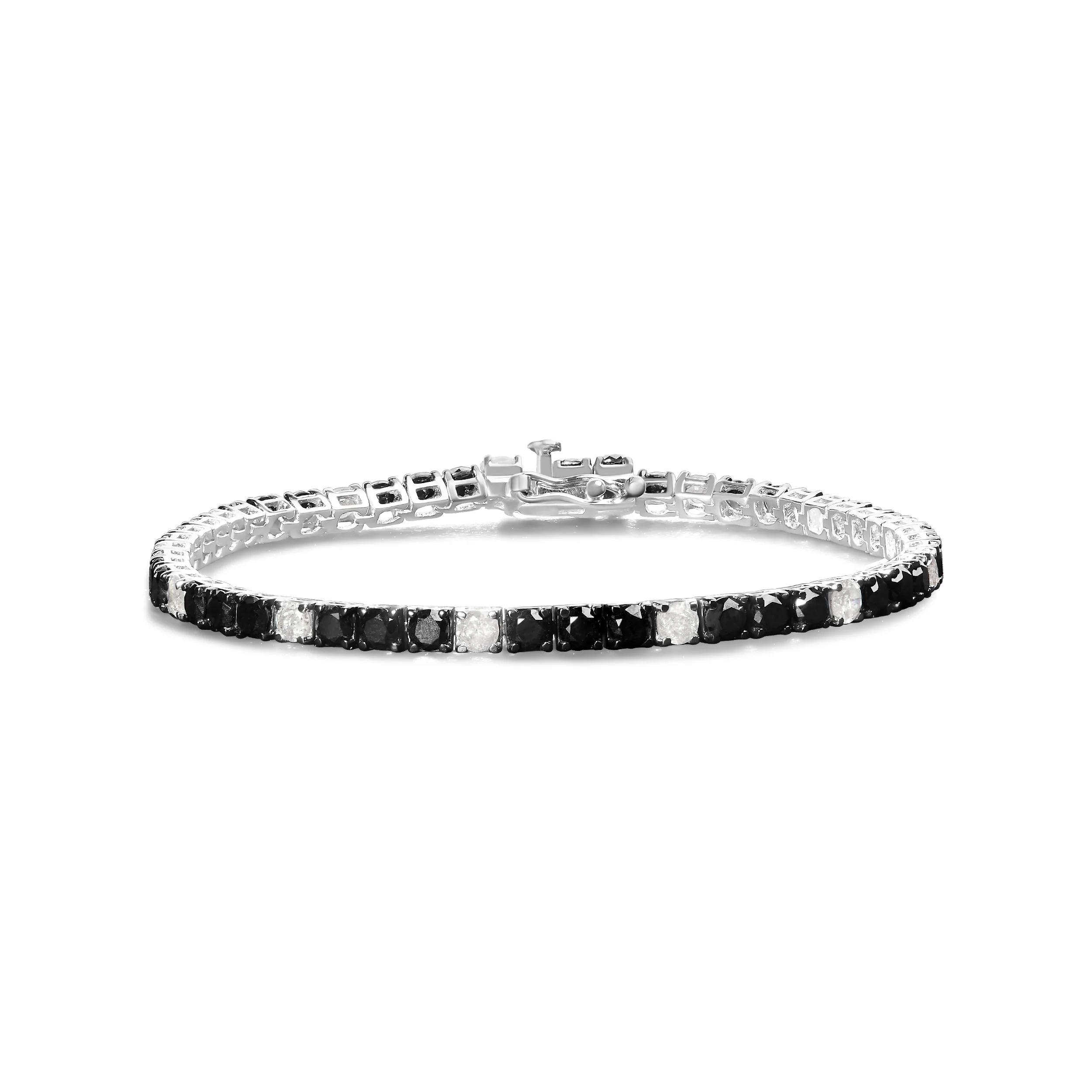 .925 Sterling Silver 3.0 Cttw Black and White Diamond Tennis Bracelet (I-J Color, I2-I3 Clarity) - 7.25" Inches - Image 6
