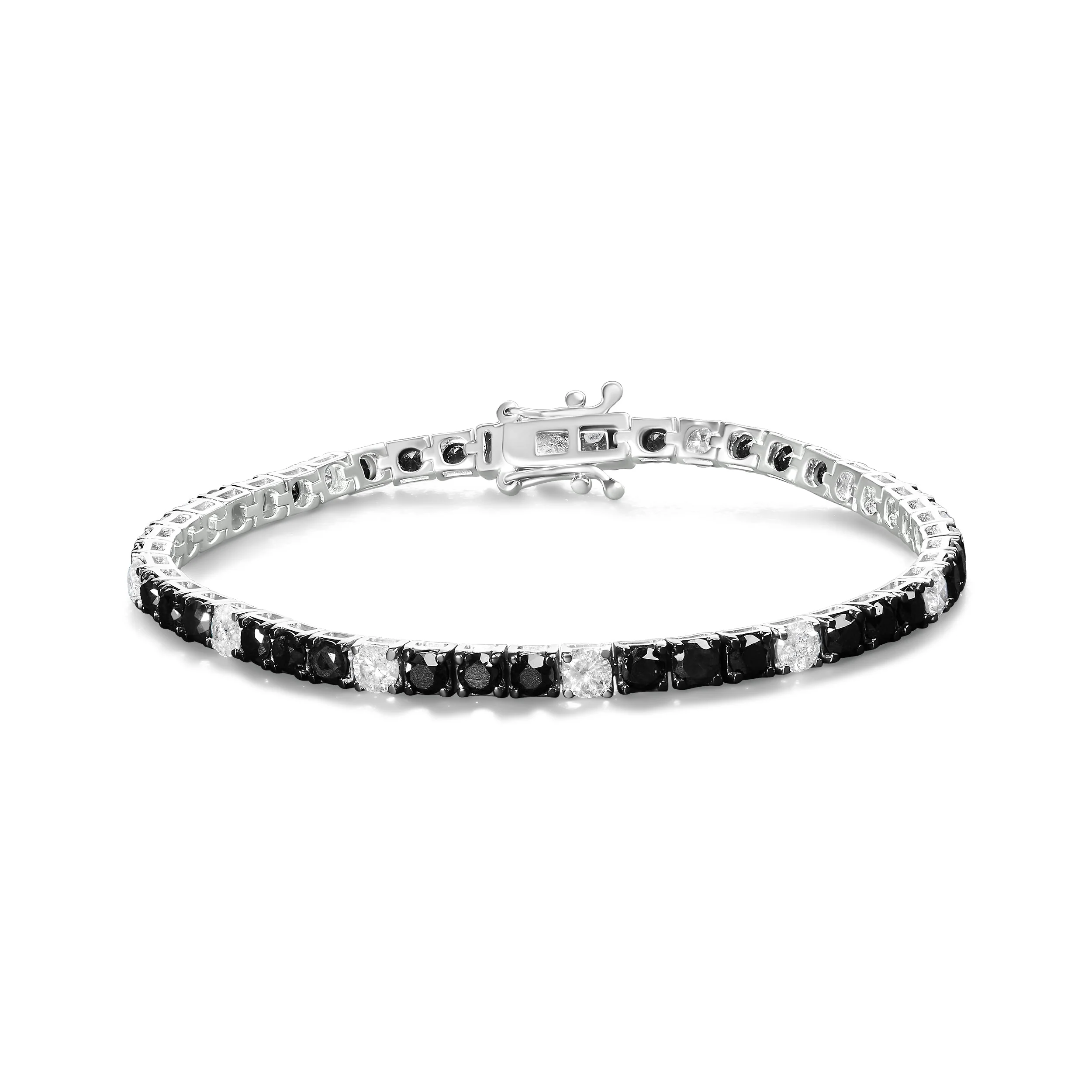 .925 Sterling Silver 3.0 Cttw Black and White Diamond Tennis Bracelet (I-J Color, I2-I3 Clarity) - 7.25" Inches - Image 7