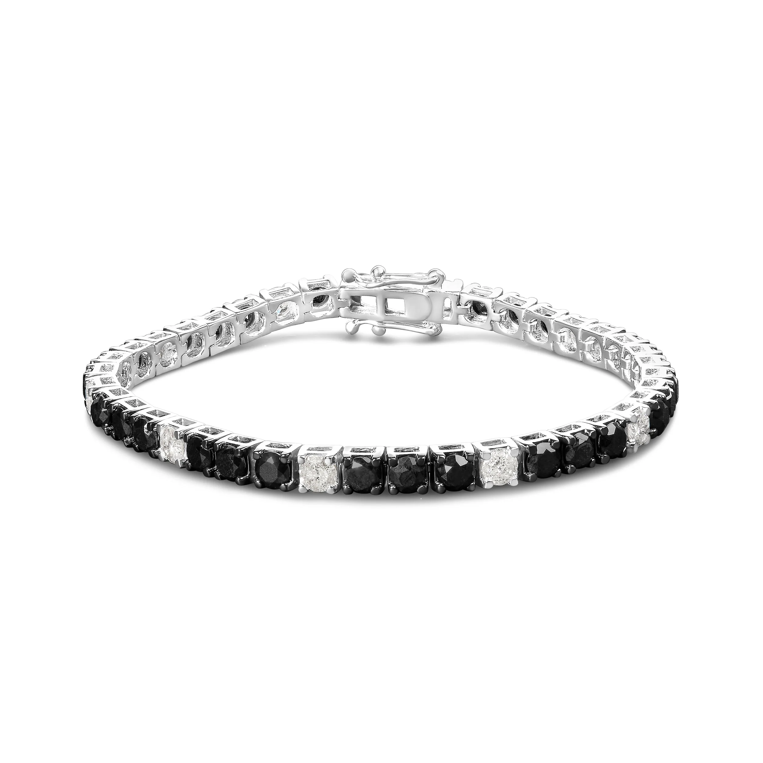 .925 Sterling Silver 3.0 Cttw Black and White Diamond Tennis Bracelet (I-J Color, I2-I3 Clarity) - 7.25" Inches - Image 8