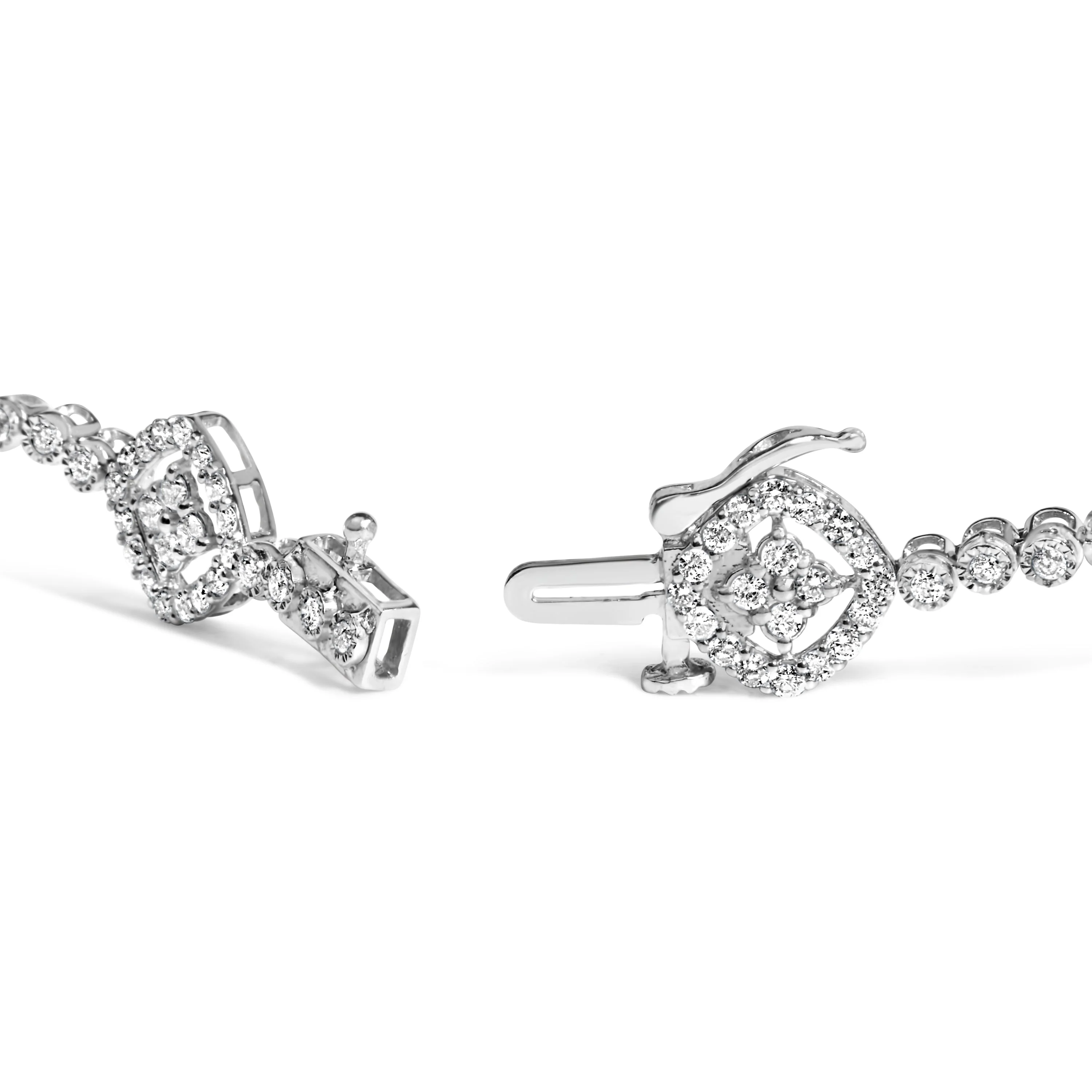 .925 Sterling Silver 3.0 Cttw Diamond Halo Square Shape Link Bracelet (I-J Color, I3 Clarity) - 7.25" - Image 2