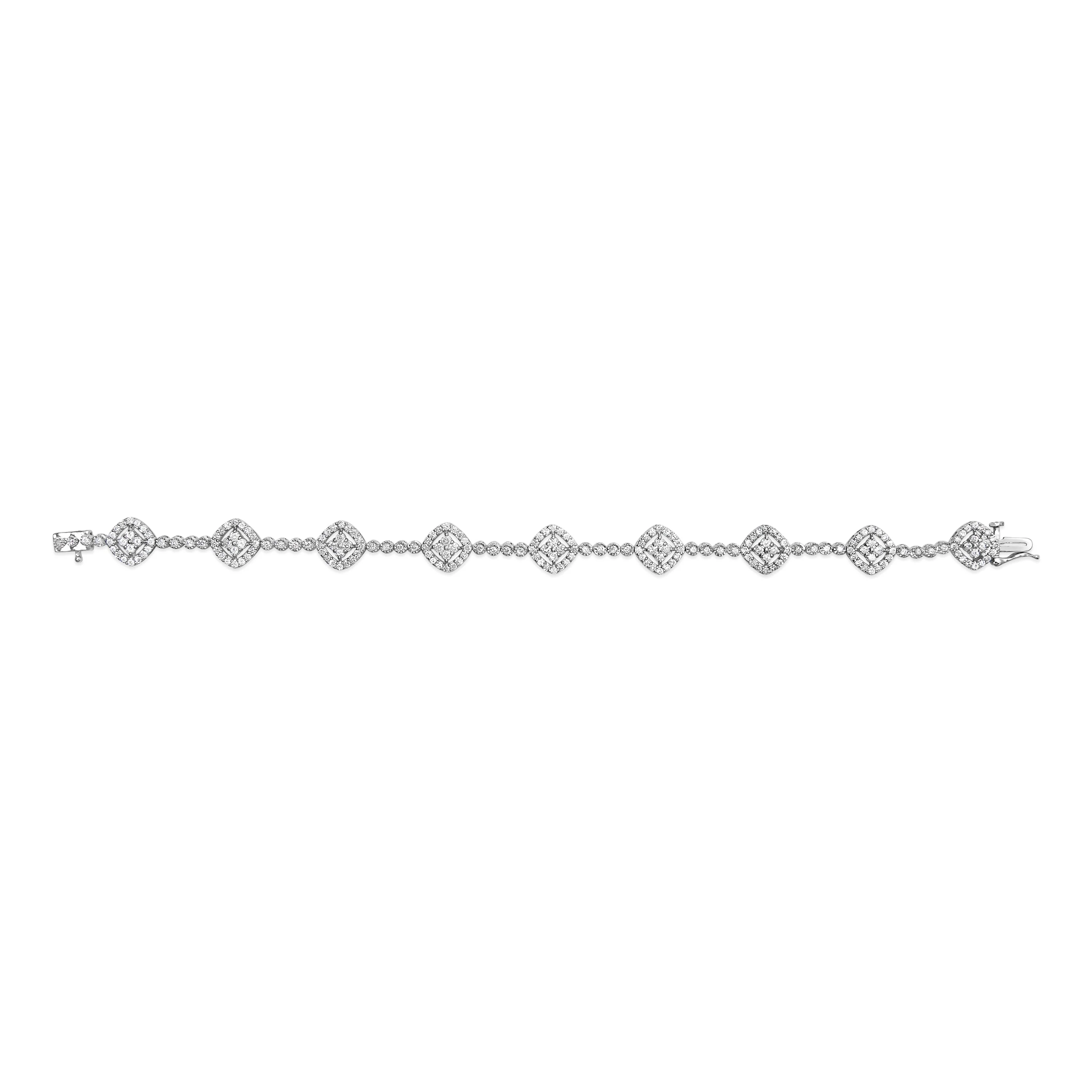 .925 Sterling Silver 3.0 Cttw Diamond Halo Square Shape Link Bracelet (I-J Color, I3 Clarity) - 7.25" - Image 3