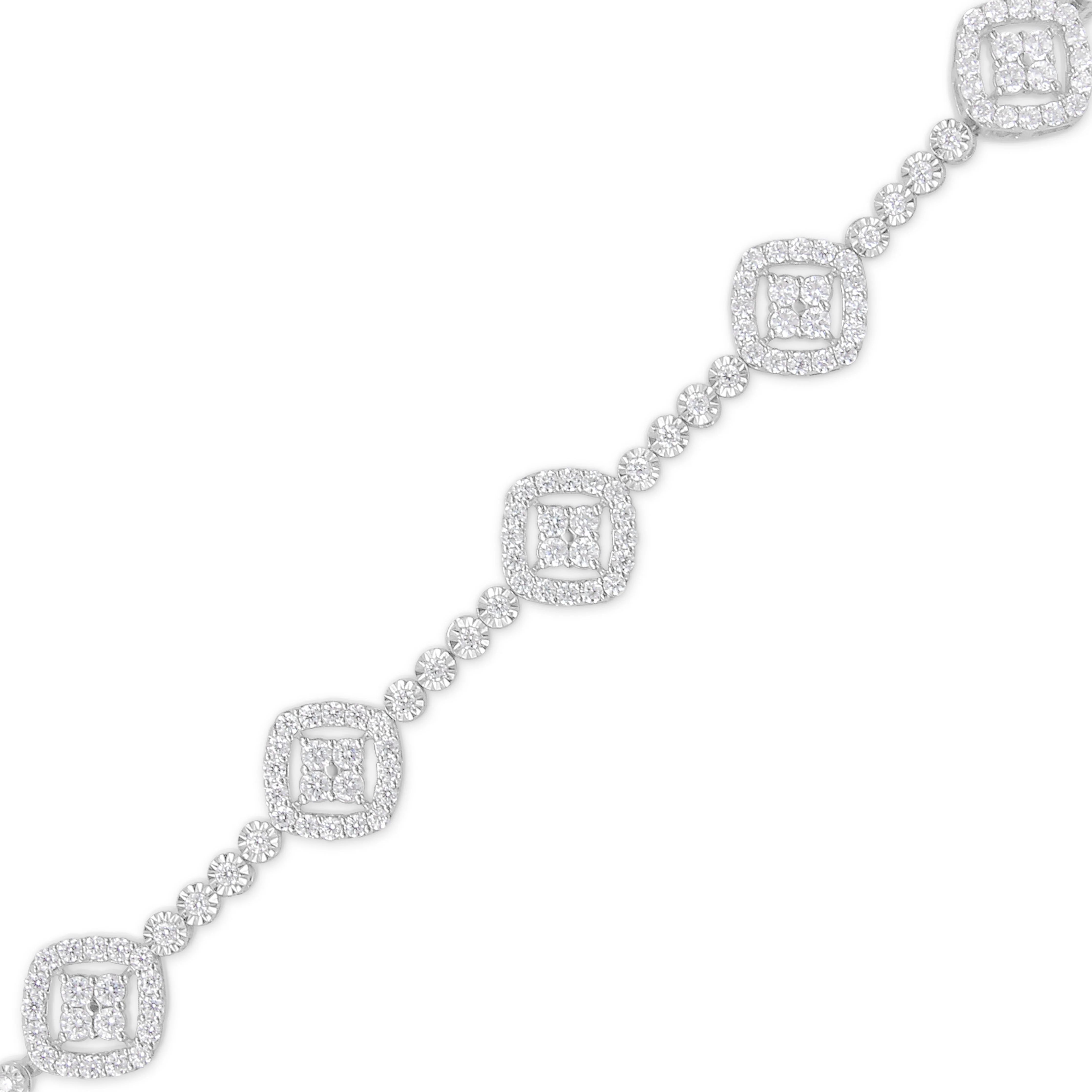 .925 Sterling Silver 3.0 Cttw Diamond Halo Square Shape Link Bracelet (I-J Color, I3 Clarity) - 7.25" - Image 4