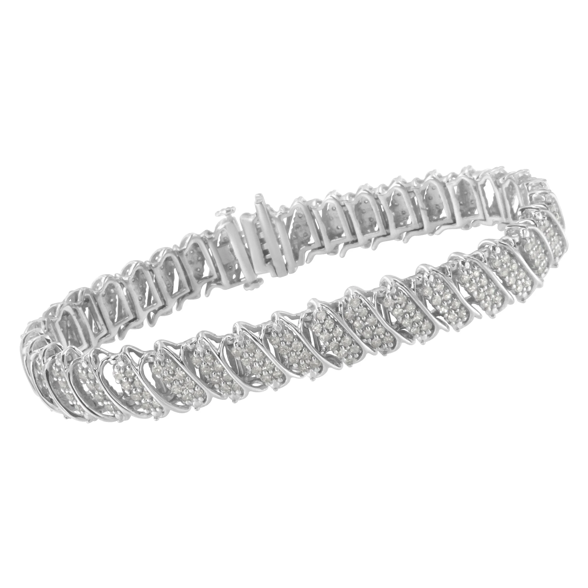 .925 Sterling Silver 3.0 Cttw Diamond Multi Row Cluster Slanted Wave Link 7-Â¼â€ Tennis Bracelet (I-J Color, I2-I3 Clarity) - Image 3