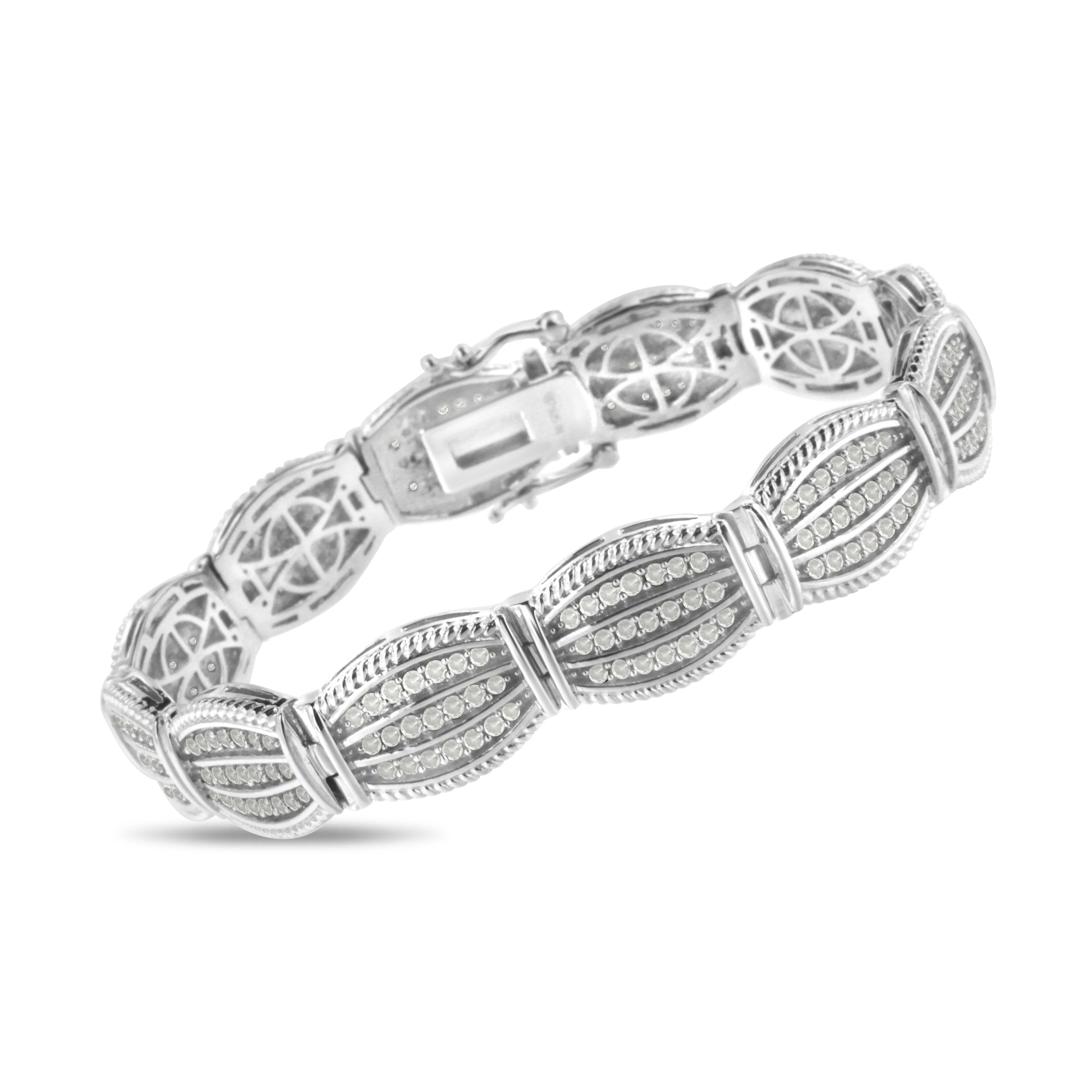 .925 Sterling Silver 3.0 Cttw Prong Set Diamond Art Deco Style Tennis Bracelet (I-J Color, I2-I3 Clarity) - 7.25" - Image 8